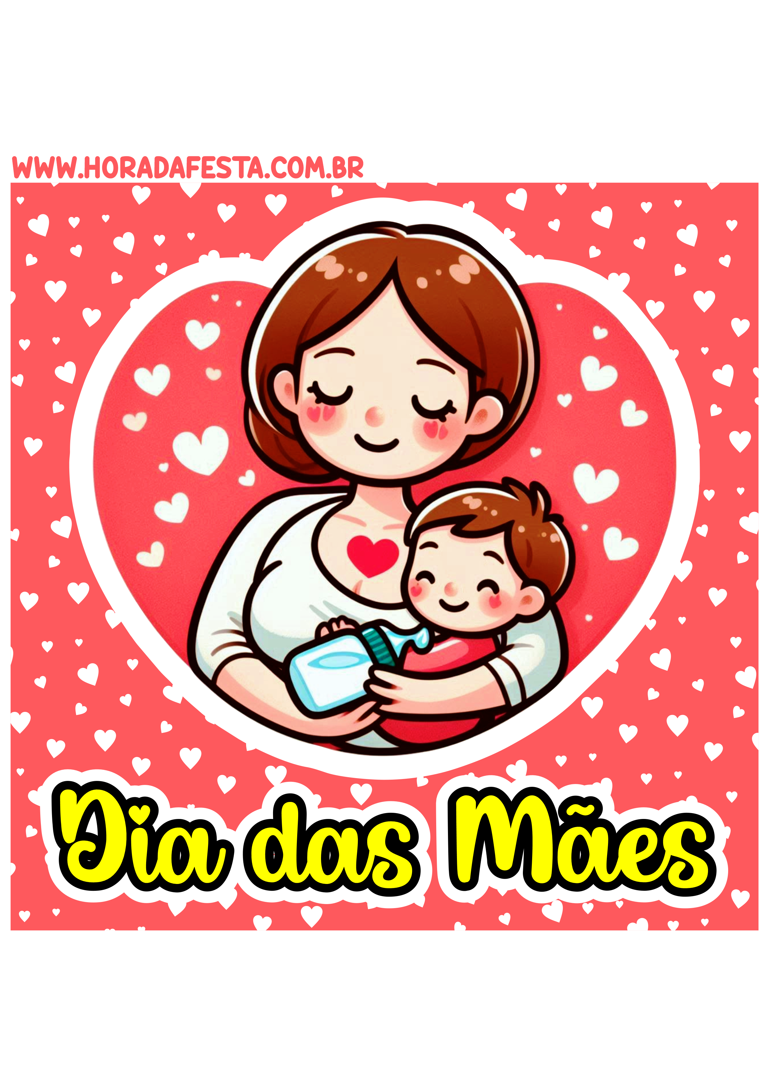 Dia das mães decoração adesivo quadrado mãe e filha para imprimir vermelho com corações imagens personalizadas png