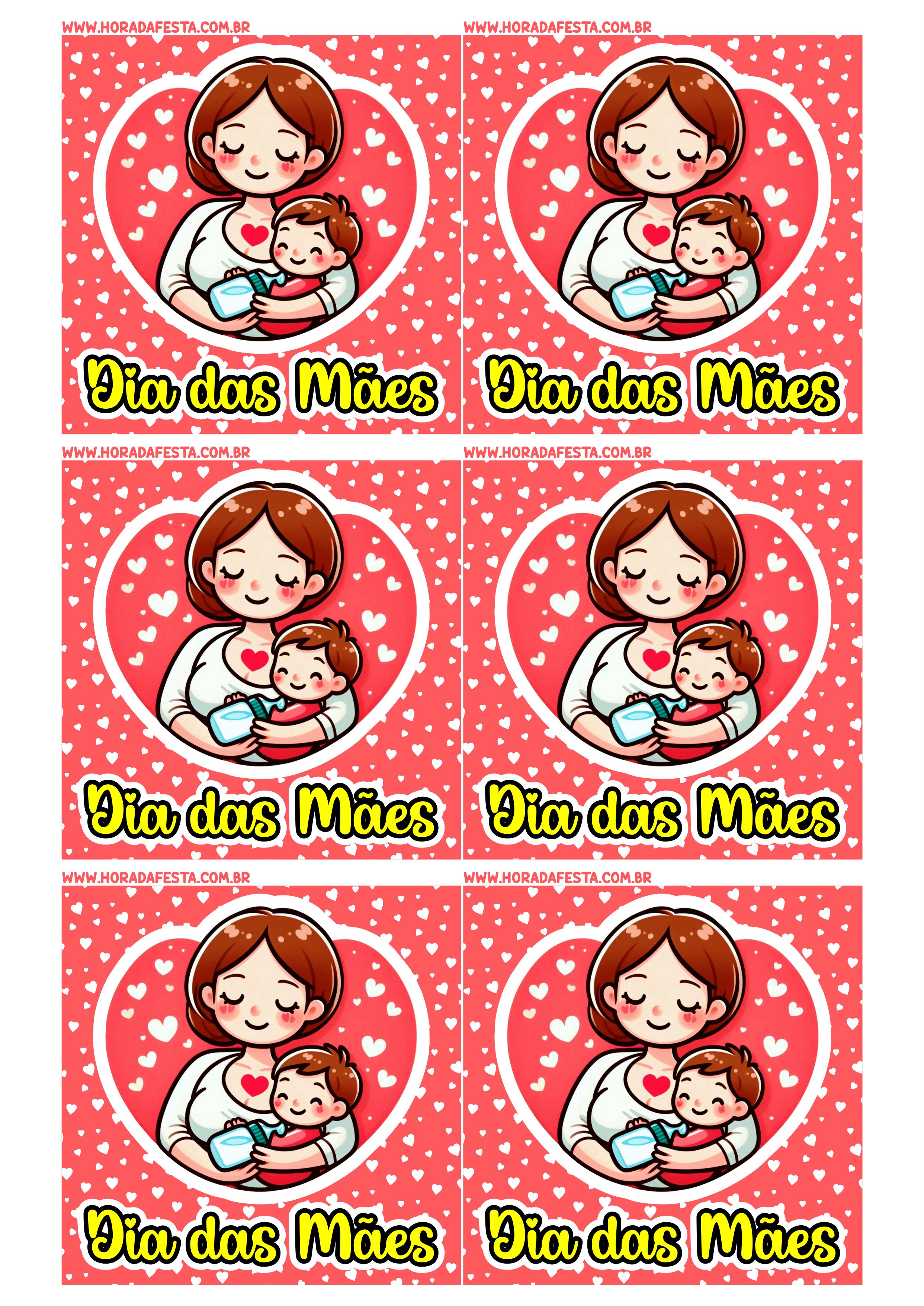 Dia das mães decoração adesivo quadrado mãe e filha para imprimir vermelho com corações imagens personalizadas 6 imagens png