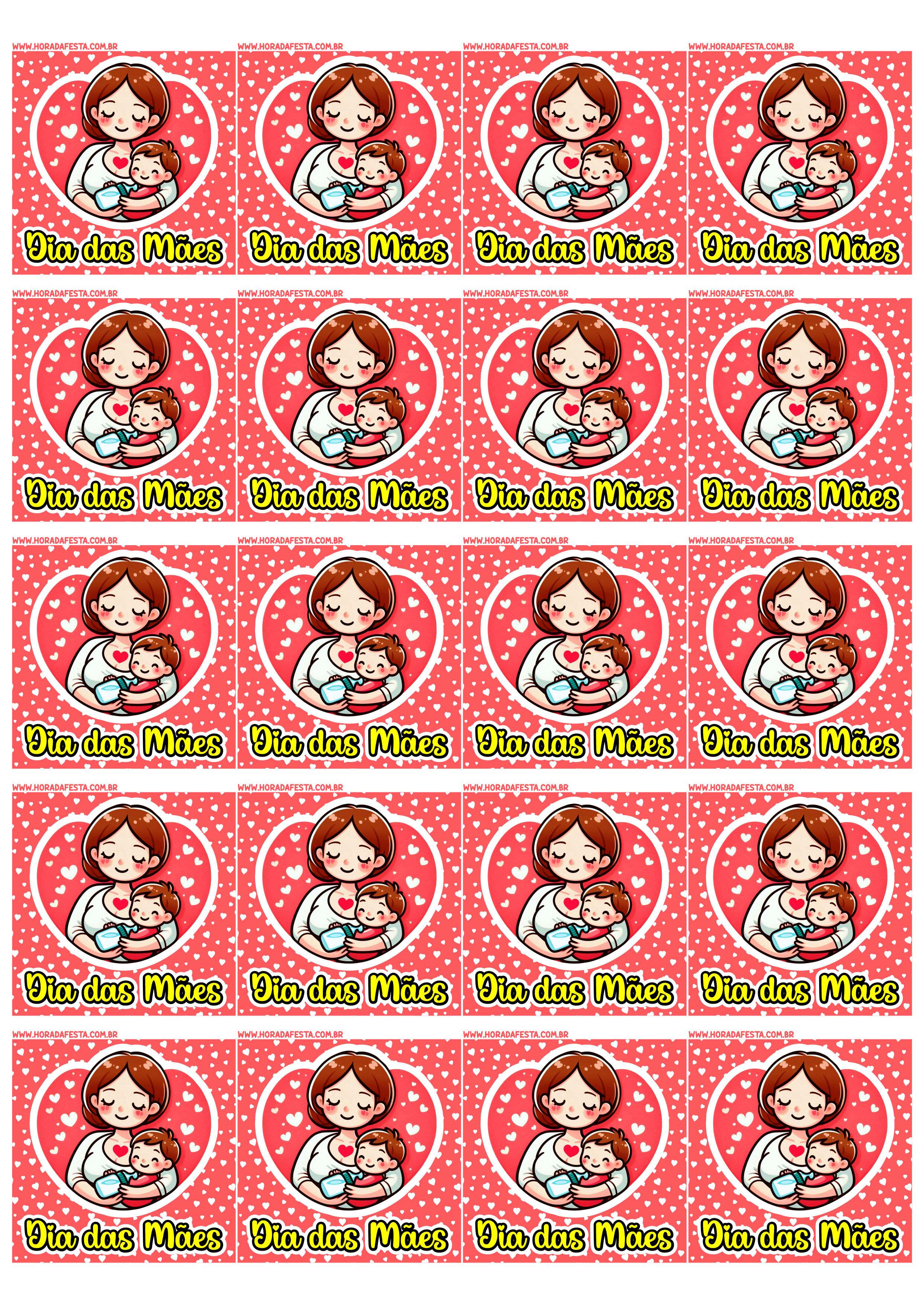 Dia das mães decoração adesivo quadrado mãe e filha para imprimir vermelho com corações imagens personalizadas 20 imagens png