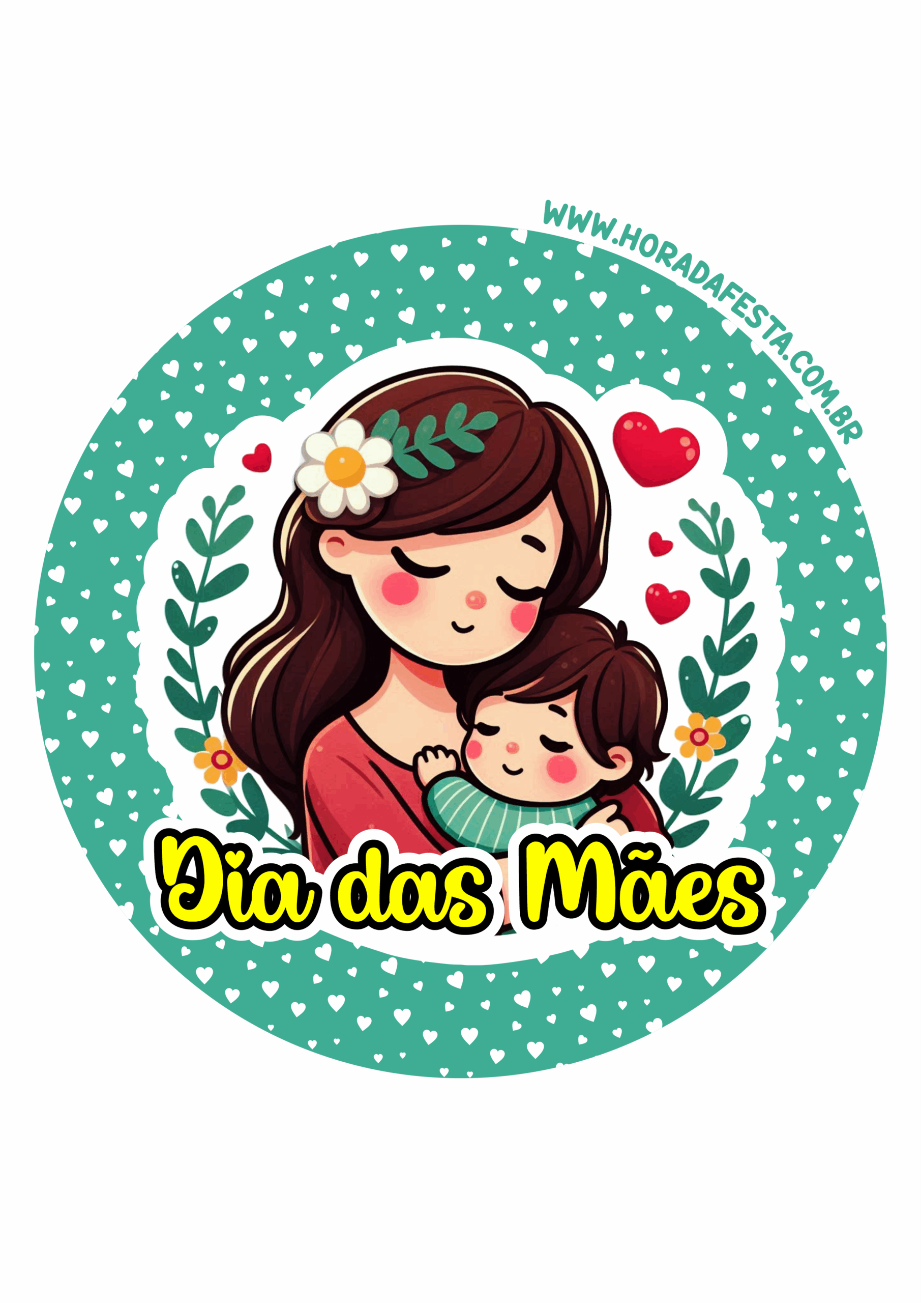 Dia das mães decoração fofinha adesivo redondo para imprimir mãe e filho tag round sticker verde green free download png