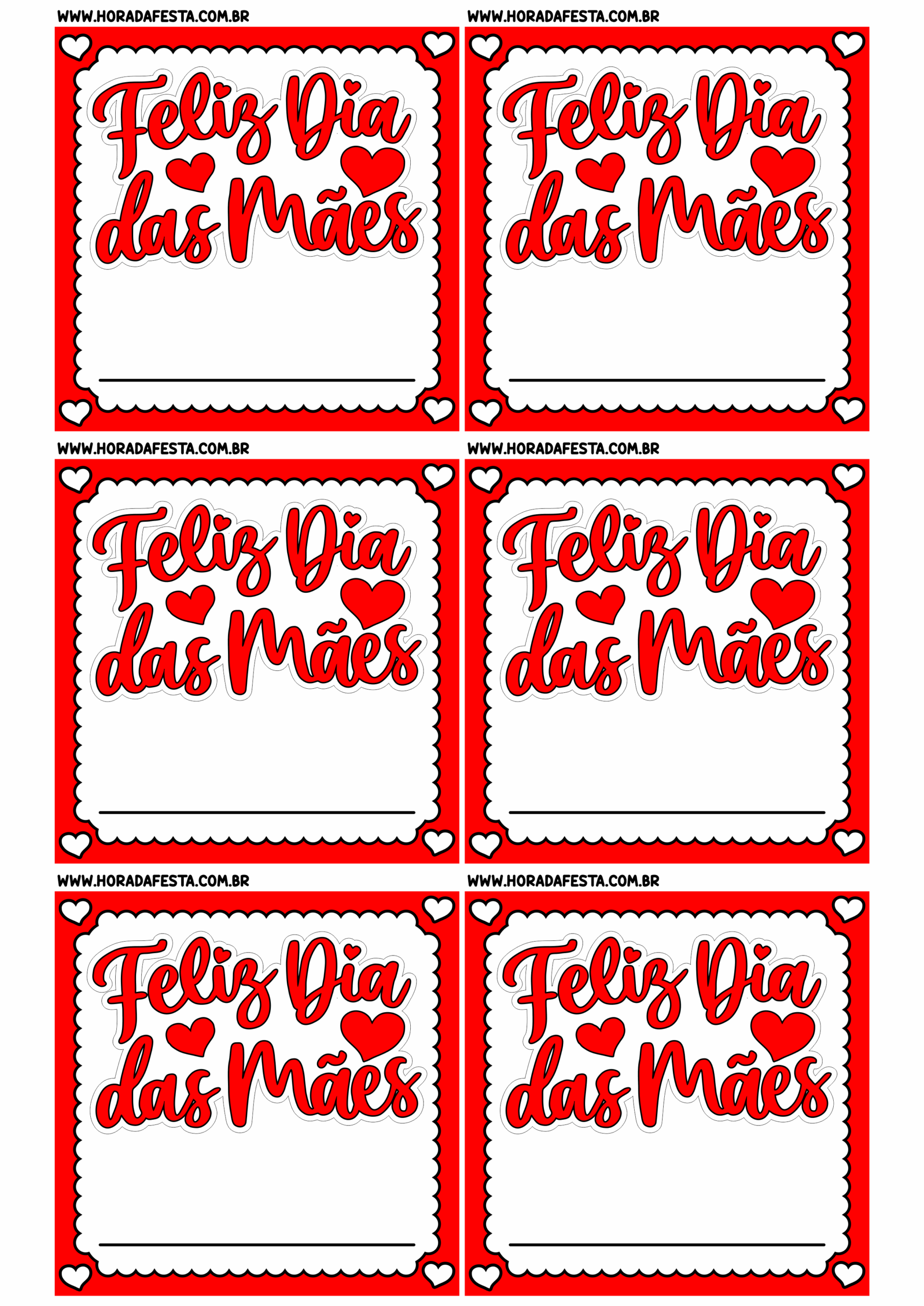 Feliz dia das mães adesivo quadrado vermelho com corações artigos de papelaria para imprimir e decorar sua festa 6 imagens png