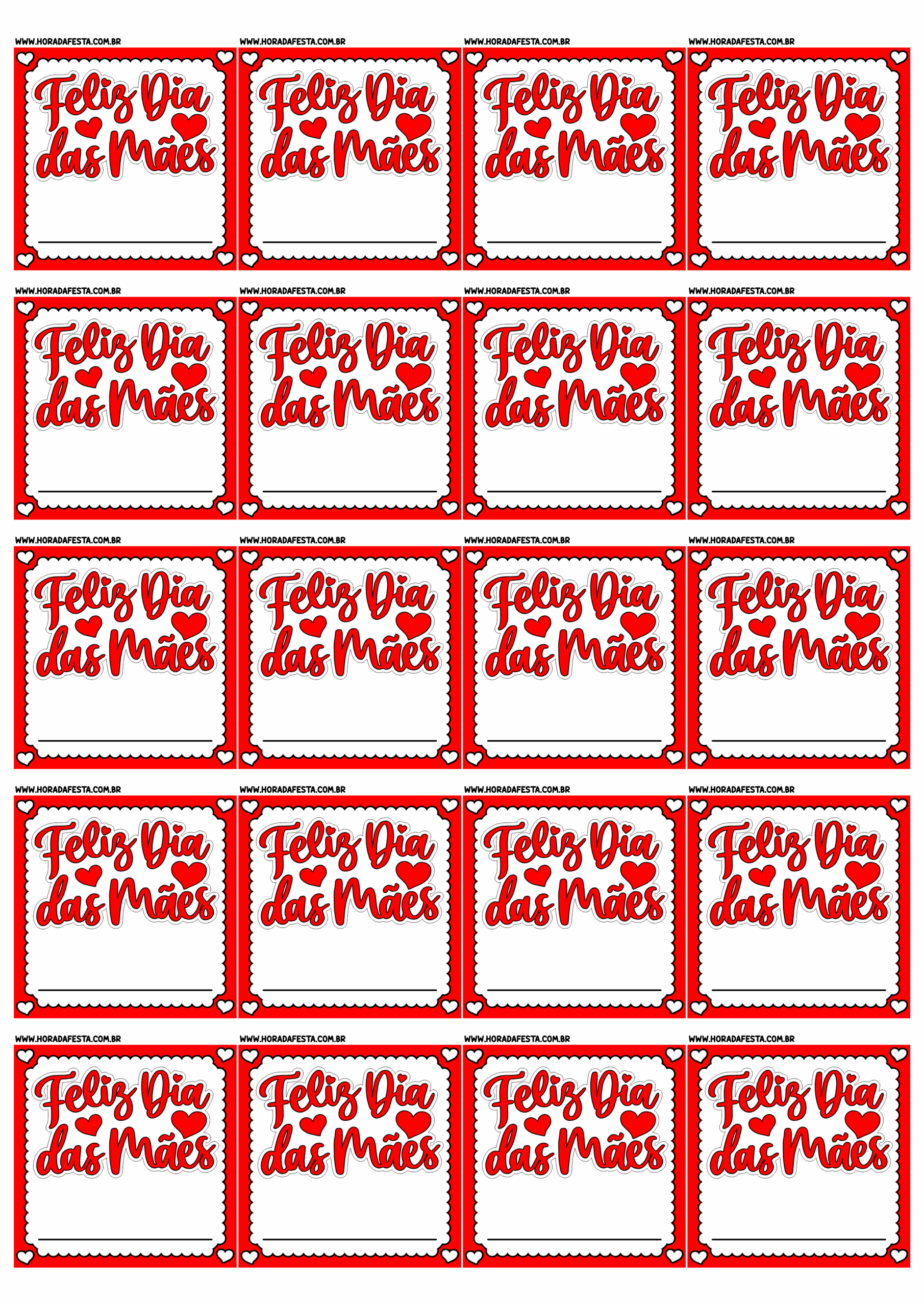 Feliz dia das mães adesivo quadrado vermelho com corações artigos de papelaria para imprimir e decorar sua festa 20 imagens png