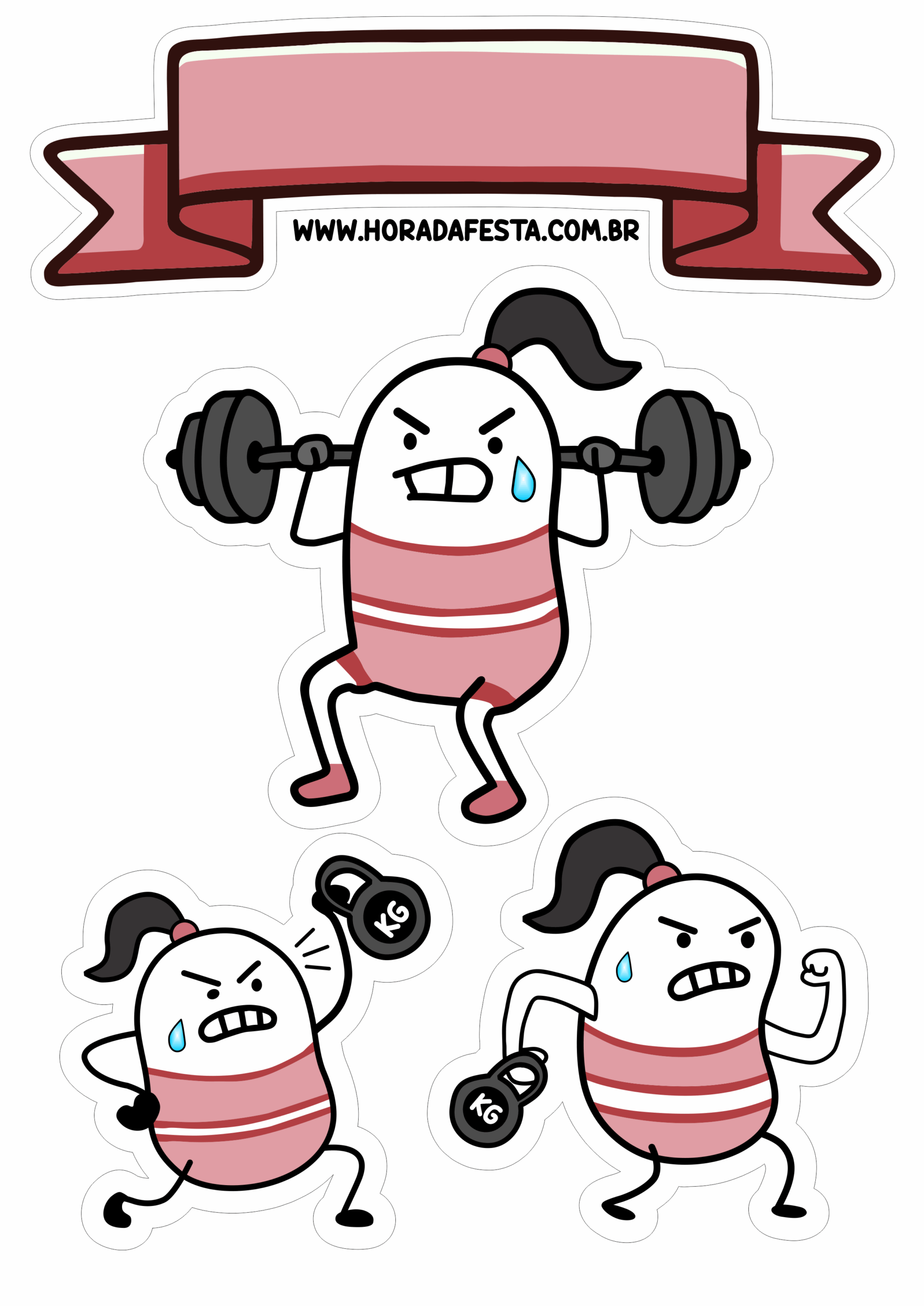 Flork of cows topo de bolo marombeira de academia rosa decoração de festa para imprimir grátis png