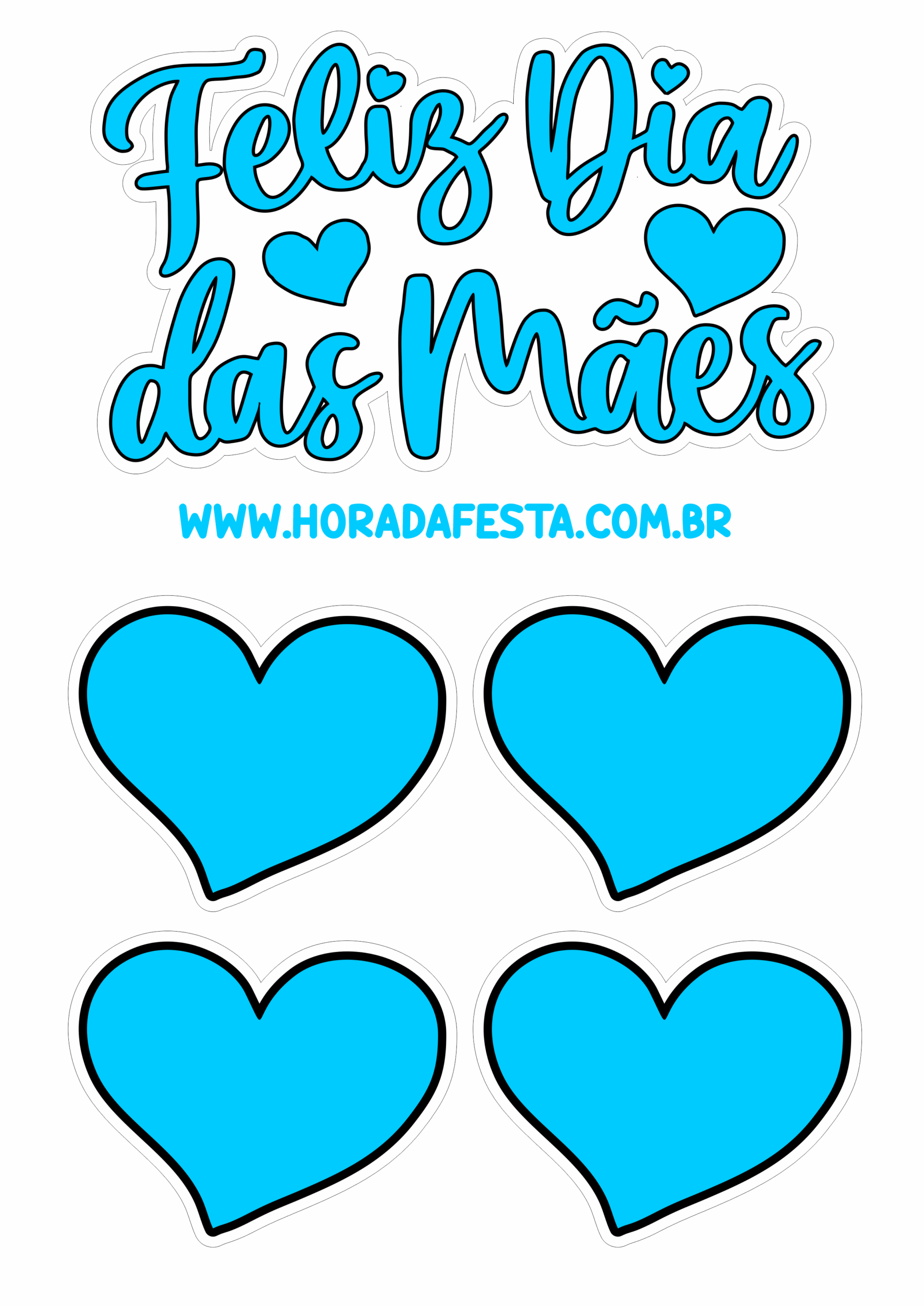 Feliz dia das mães topo de bolo azul com corações png