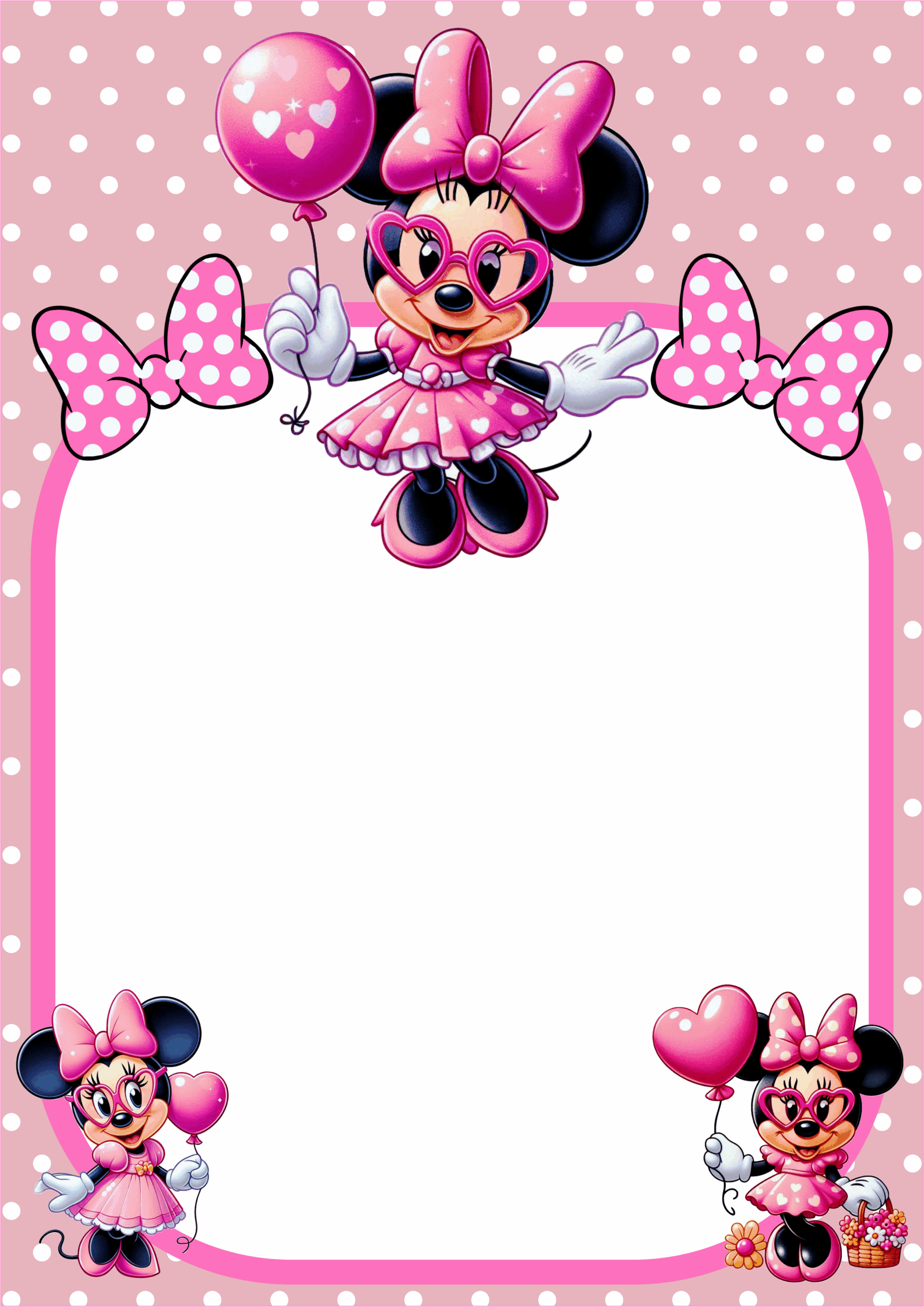 Convite de aniversário Minnie rosa Disney artes de papelaria molde limpo para personalização png