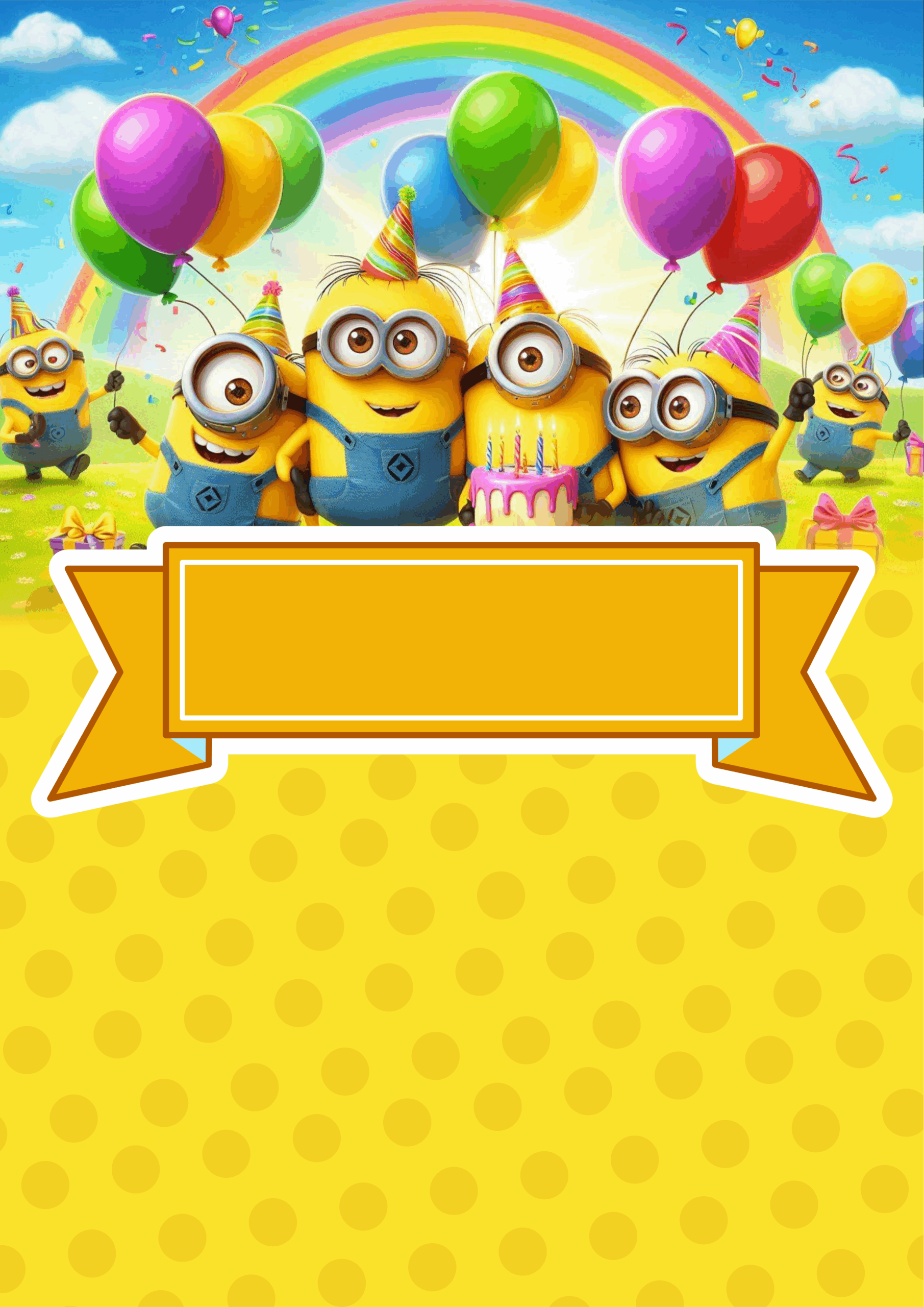 Convite de aniversário minions artes de papelaria molde limpo para personalização png