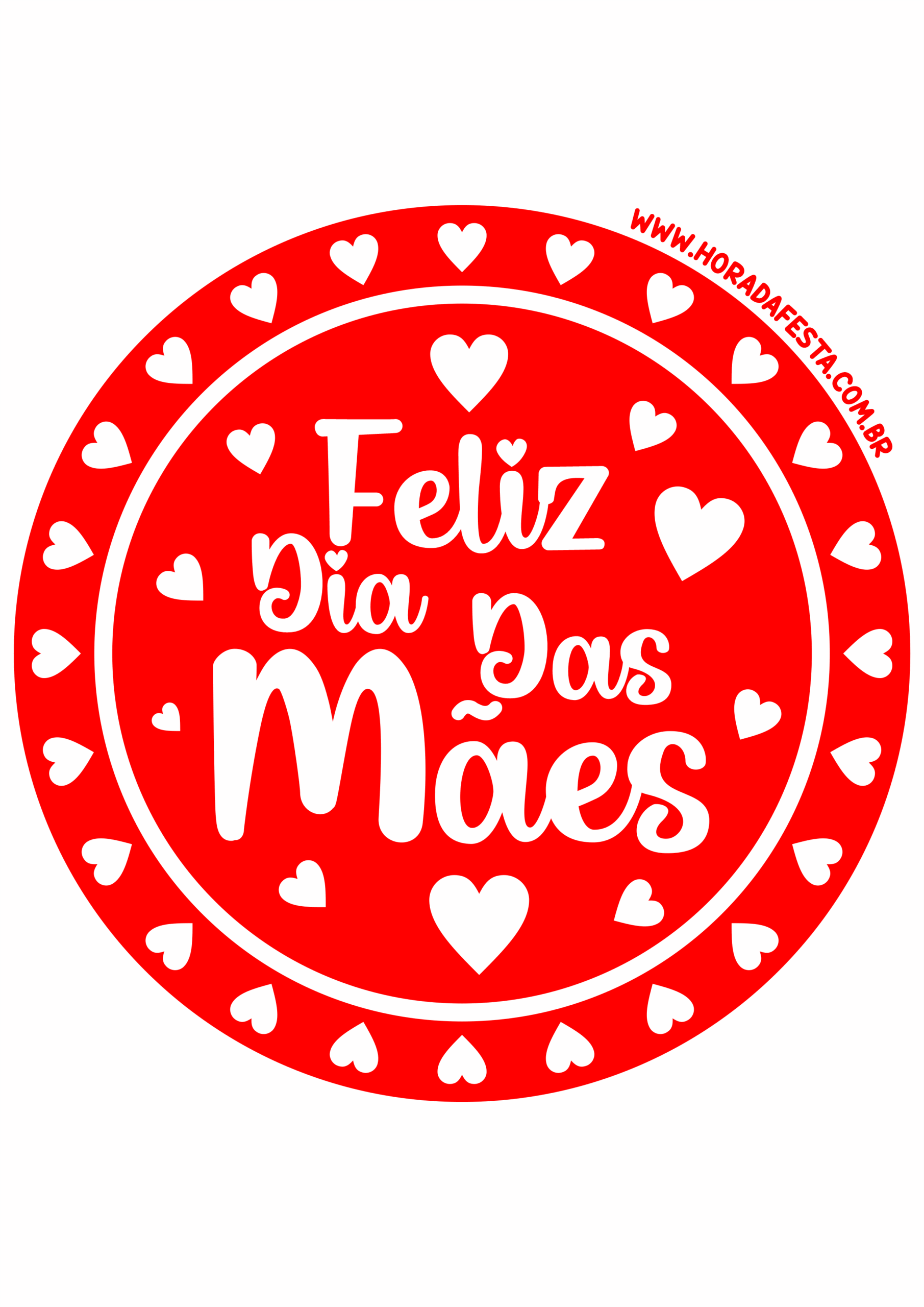 Feliz dia das mães arte para adesivo personalizado vermelho com corações pronto para imprimir png