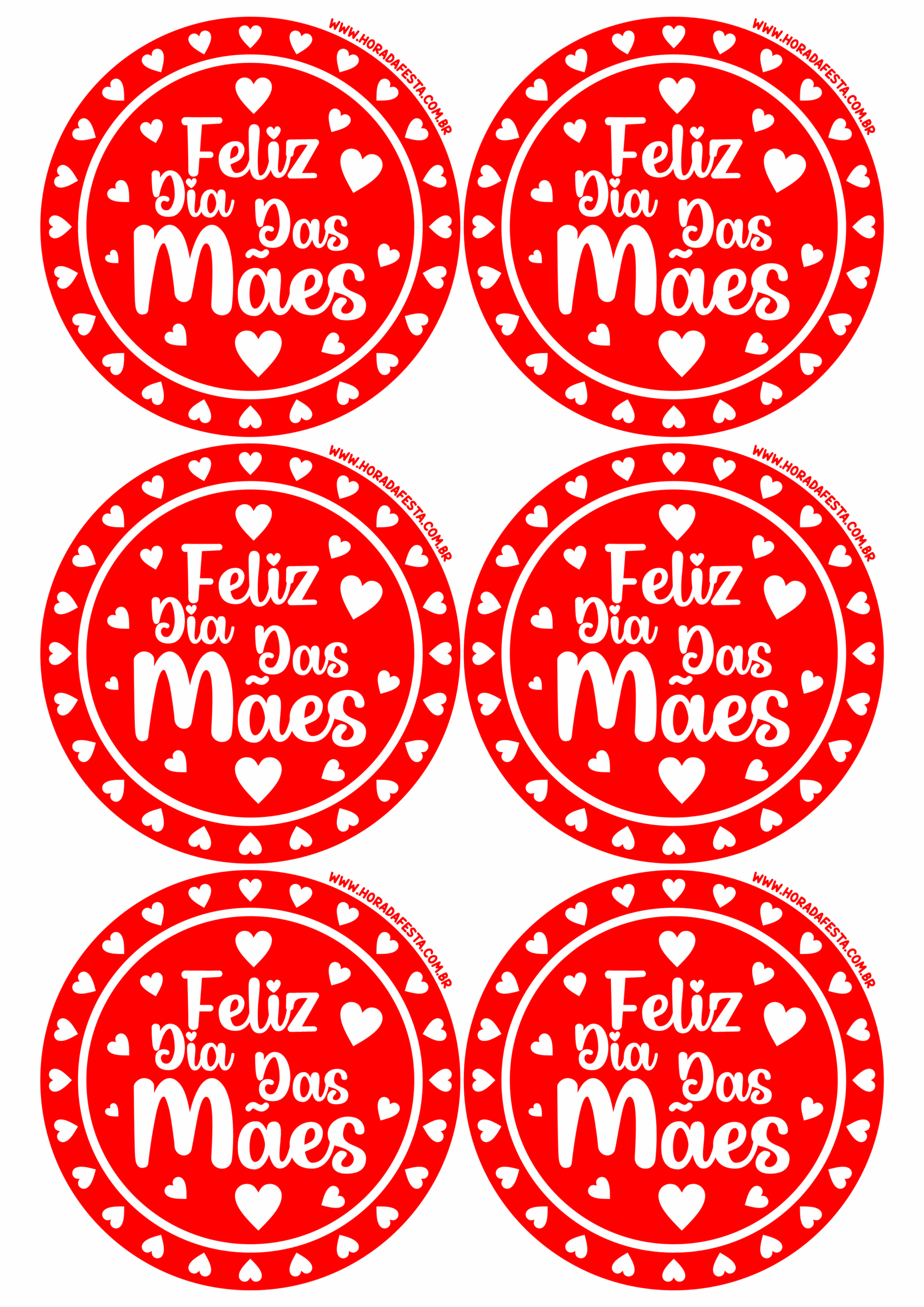 Feliz dia das mães arte para adesivo personalizado vermelho com corações pronto para imprimir 6 imagens png