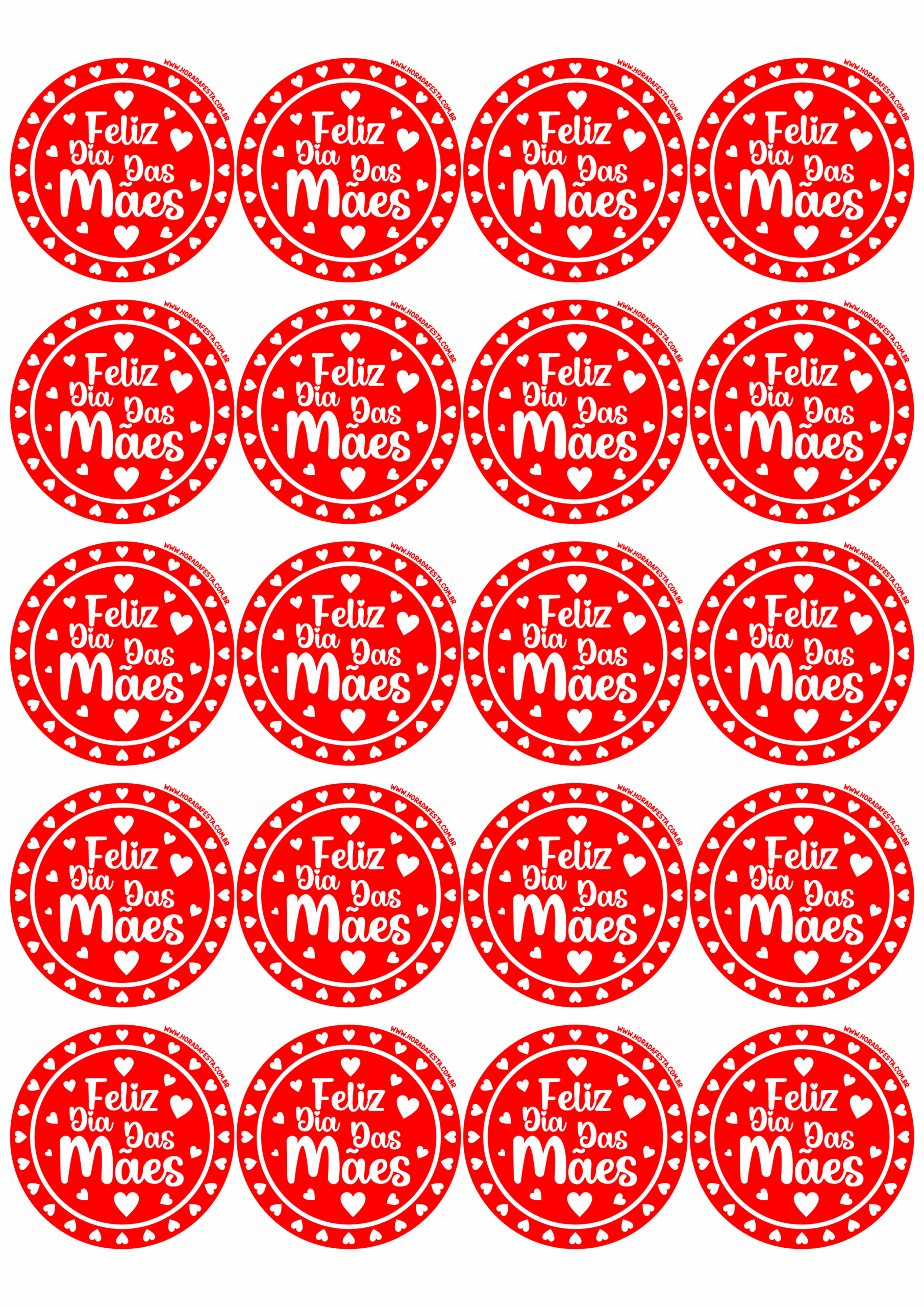 Feliz dia das mães arte para adesivo personalizado vermelho com corações pronto para imprimir 20 imagens png