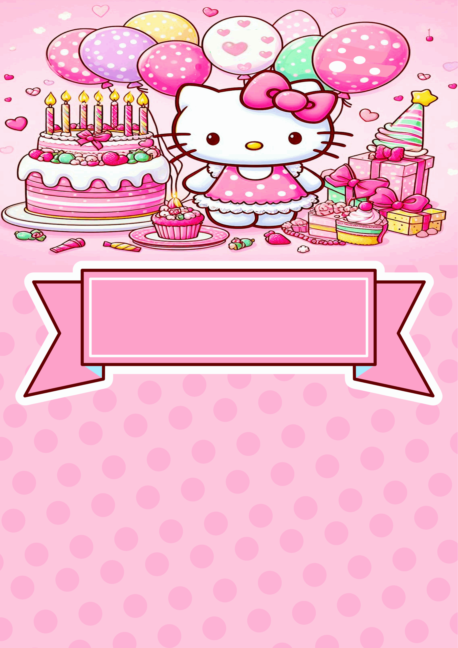 Convite de aniversário Hello Kitty rosa molde limpo para personalização png