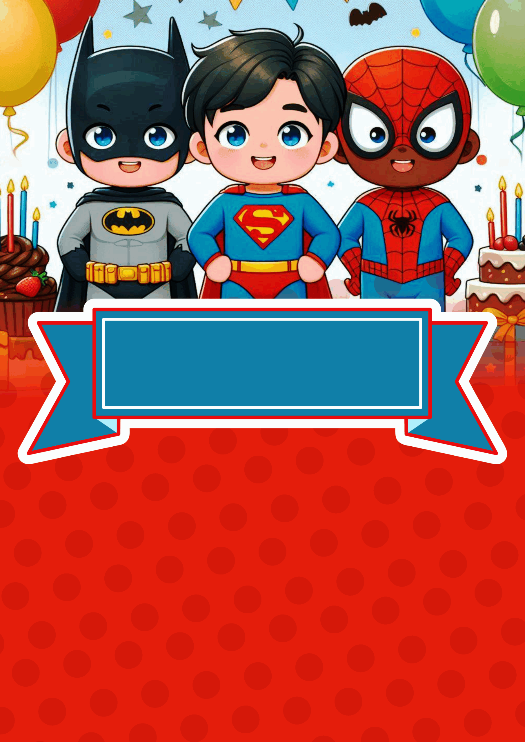 Convite de aniversário super heróis molde limpo para personalização png