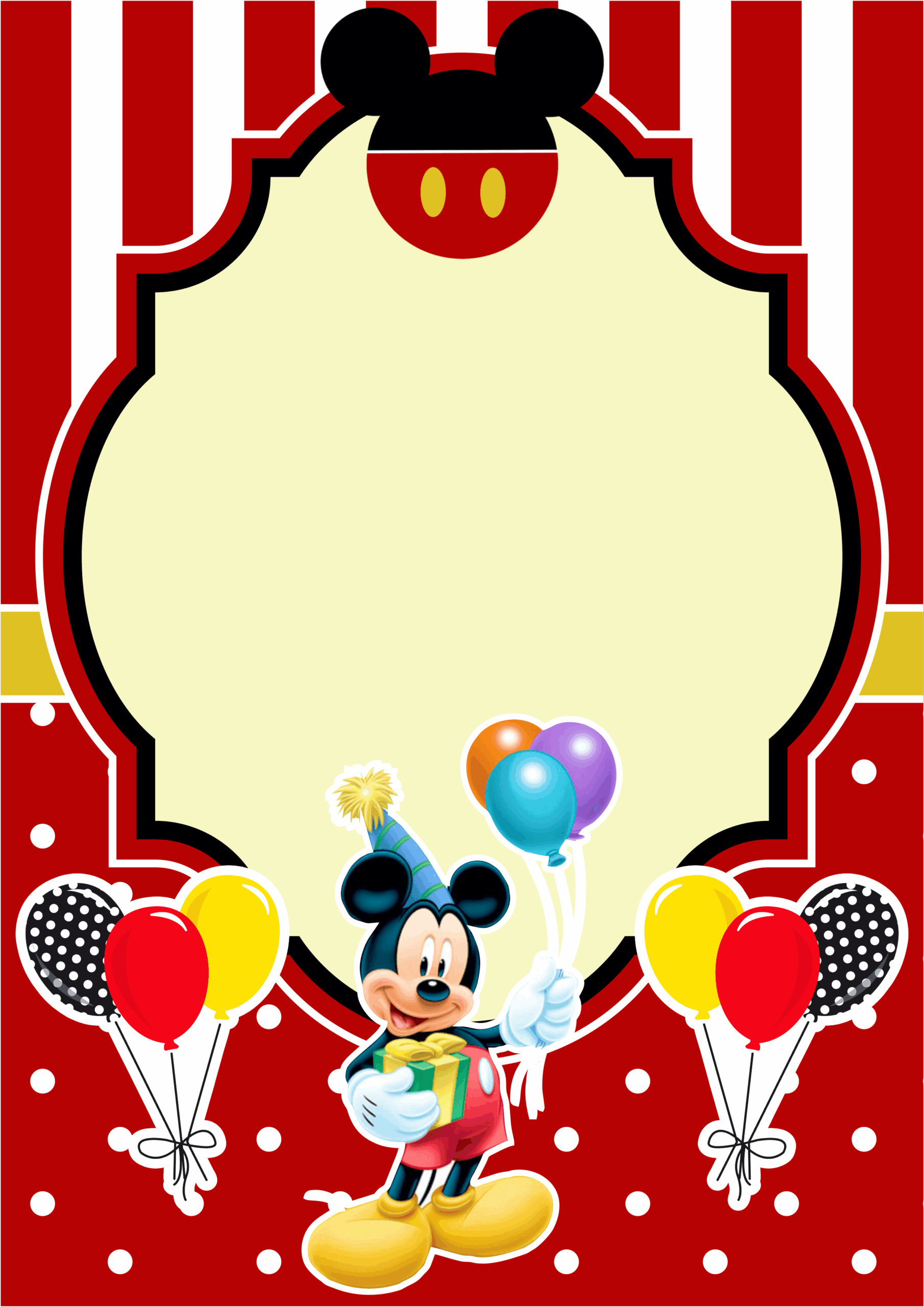 Convite de aniversário Mickey vermelho molde limpo para personalização png