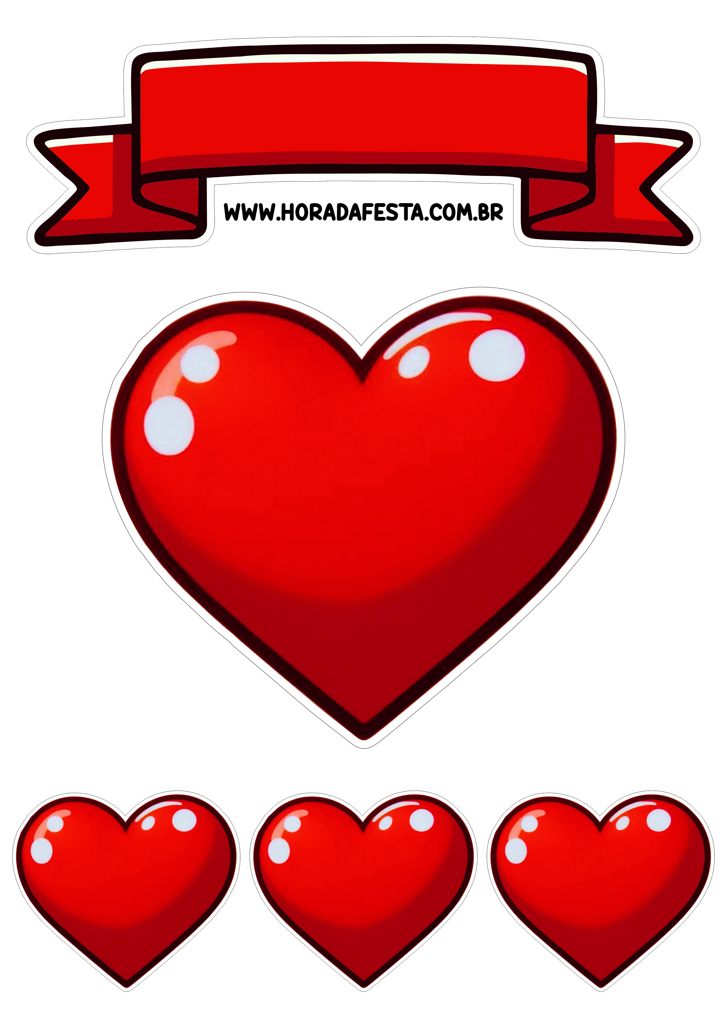 Topo de bolo corações vermelhos ideal para o dia dos namorados amor paixão png