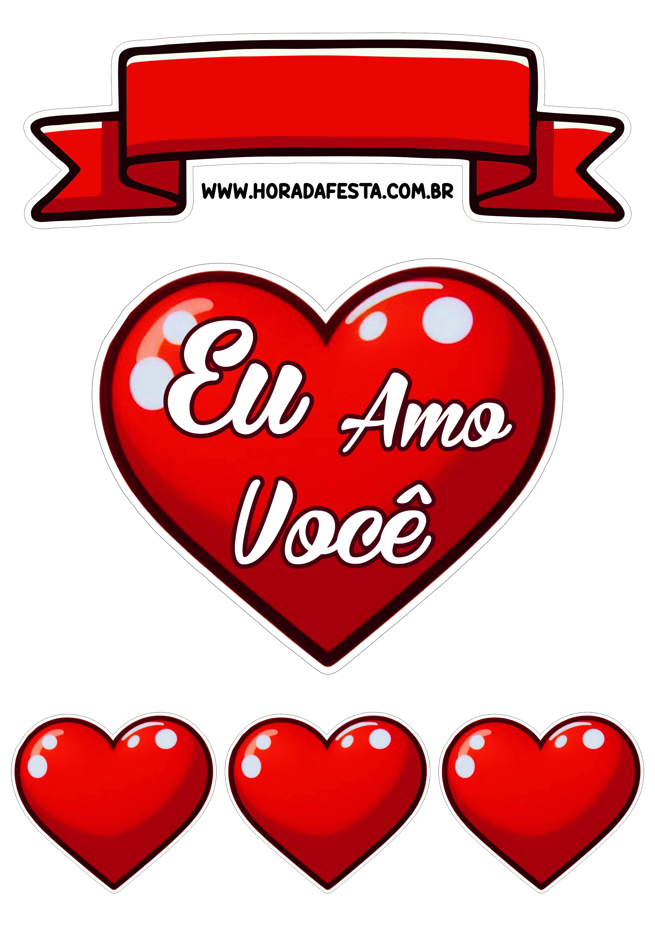 Topo de bolo corações vermelhos ideal para o dia dos namorados amor paixão eu amo você png