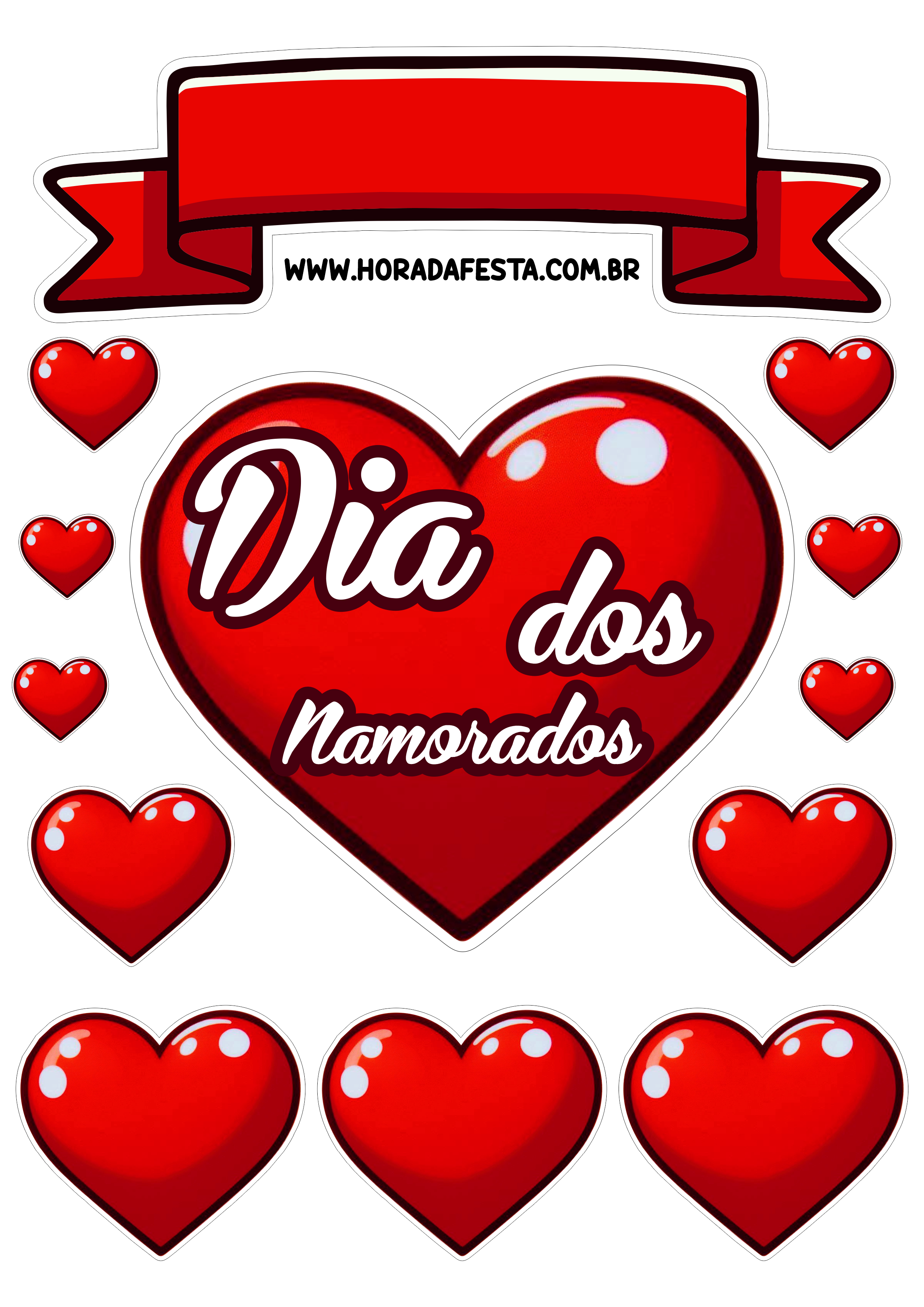 Topo de bolo corações vermelhos ideal para o dia dos namorados amor paixão eu amo você decoração png