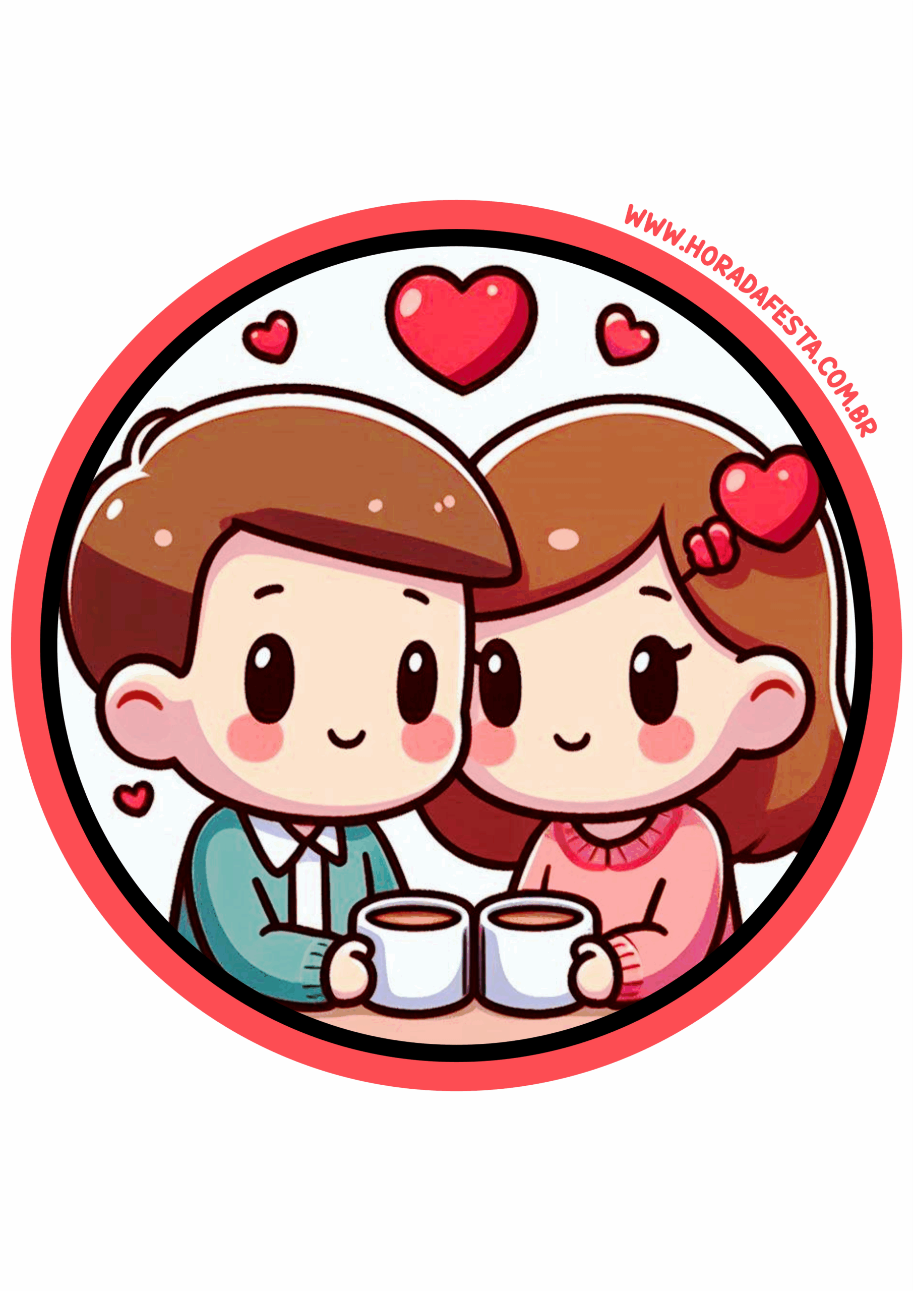 Dia dos namorados adesivo redondo casal apaixonado desenho simples decoração para mimos com corações png