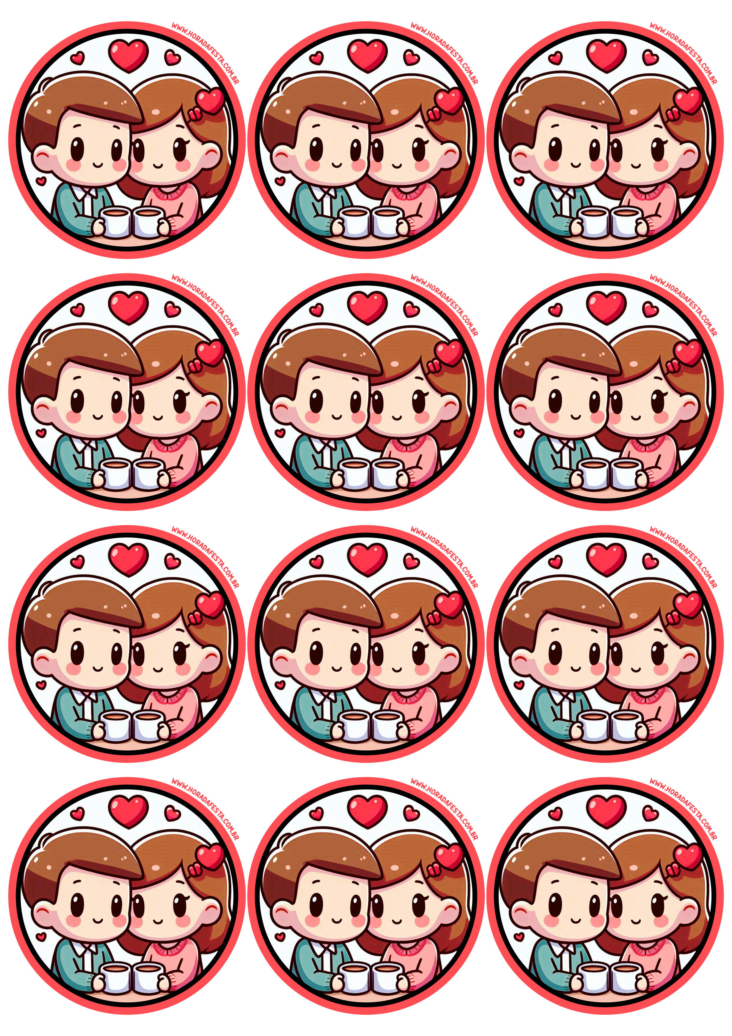 Dia dos namorados adesivo redondo casal apaixonado desenho simples decoração para mimos com corações 12 imagens png