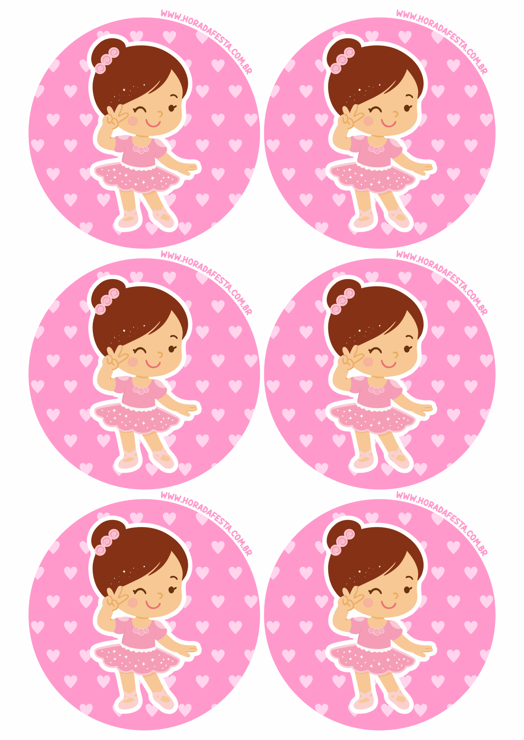 adesivos redondos para imprimir e decorar sua festa de aniversário infantil com tema bailarina cor de rosa 6 imagens png