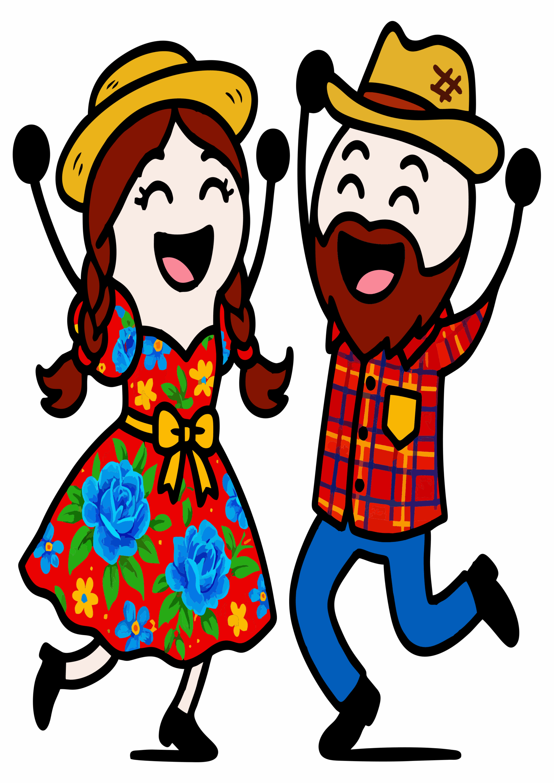 Arraial de festa junina flork of cows par de quadrilha dançando desenhos engraçados São João png