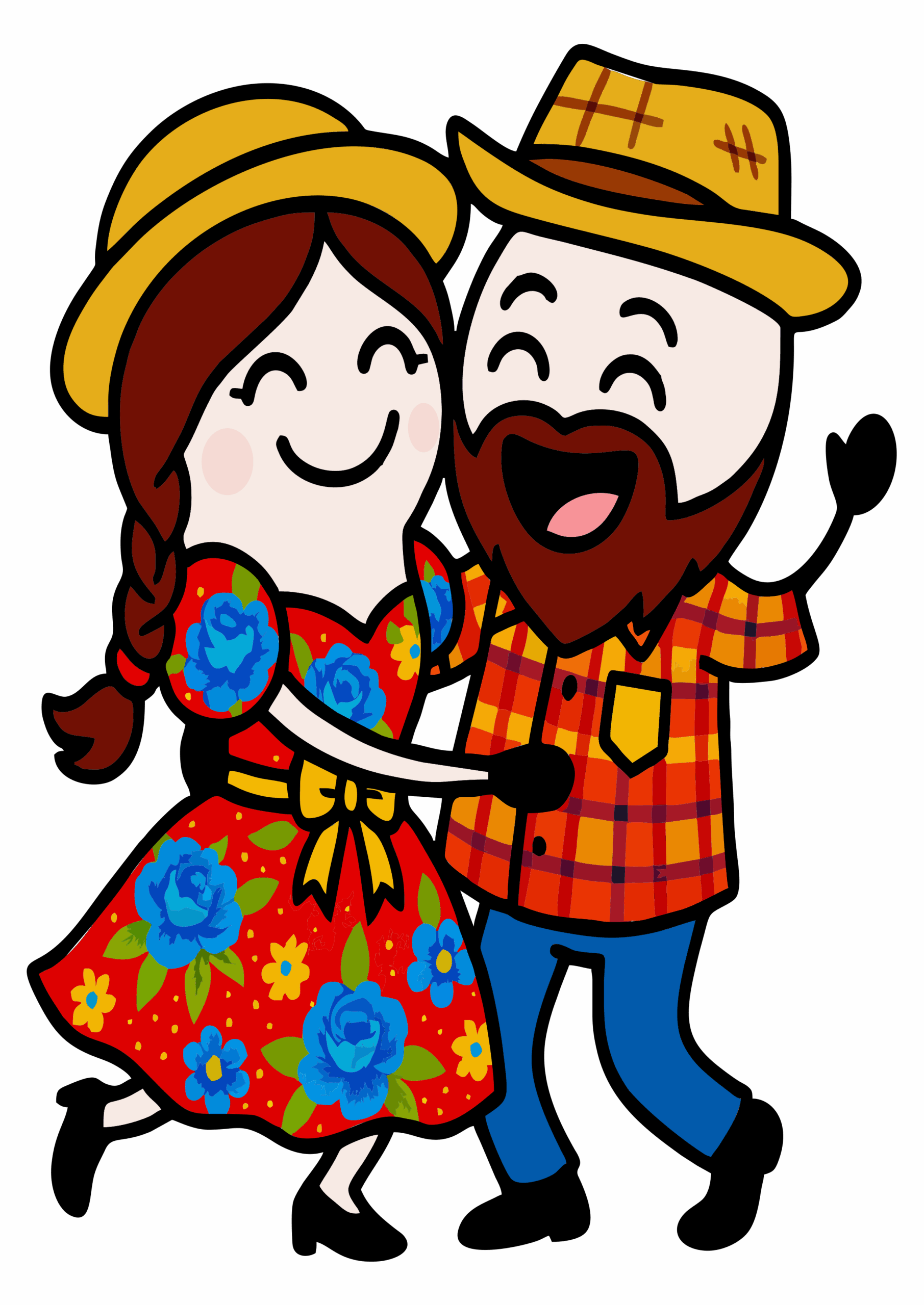 Arraial de festa junina flork of cows par de quadrilha dançando desenhos engraçados São João fantasia caipira png