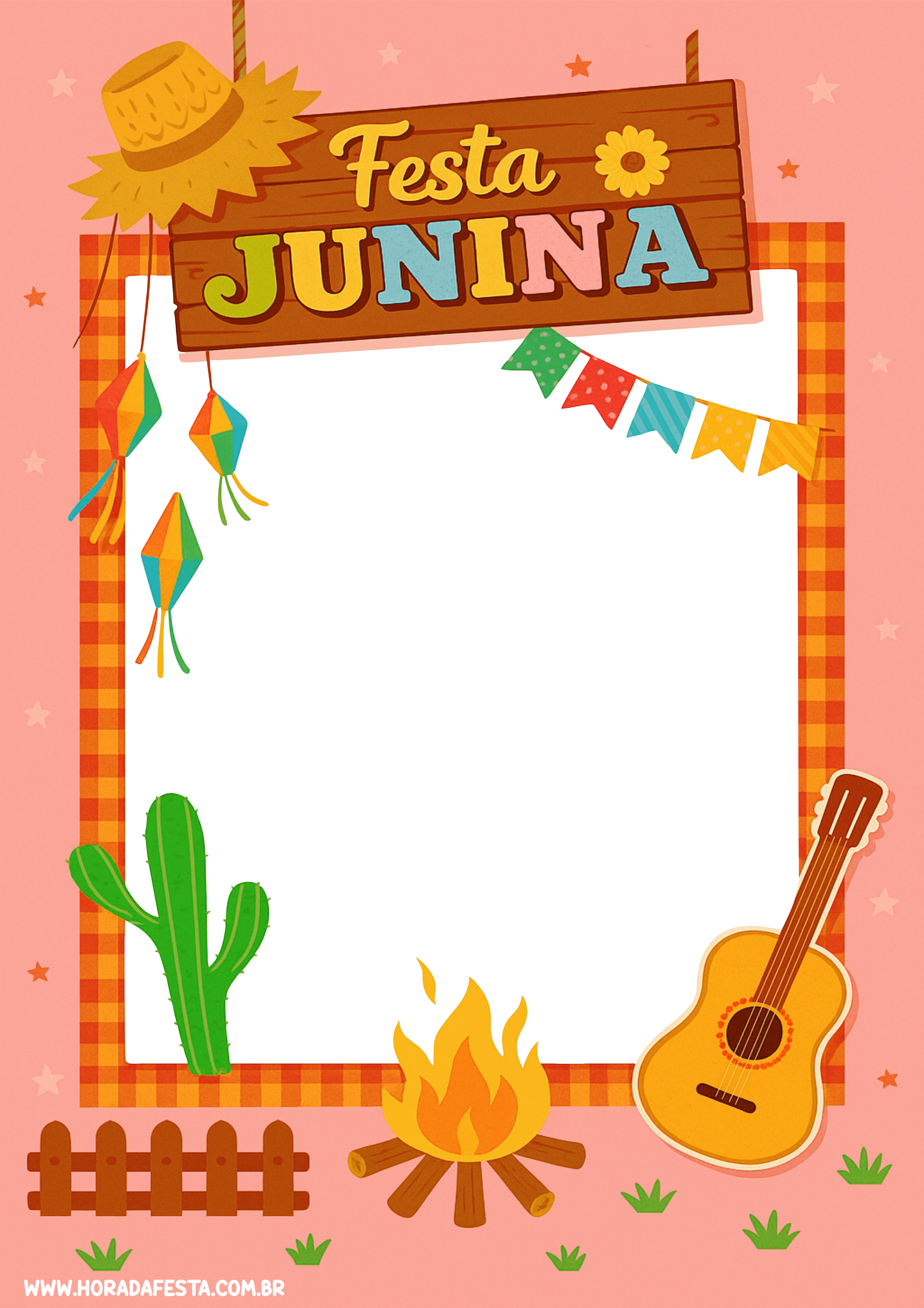 Festa junina moldura rosa para fotos com tema de São João arraial png
