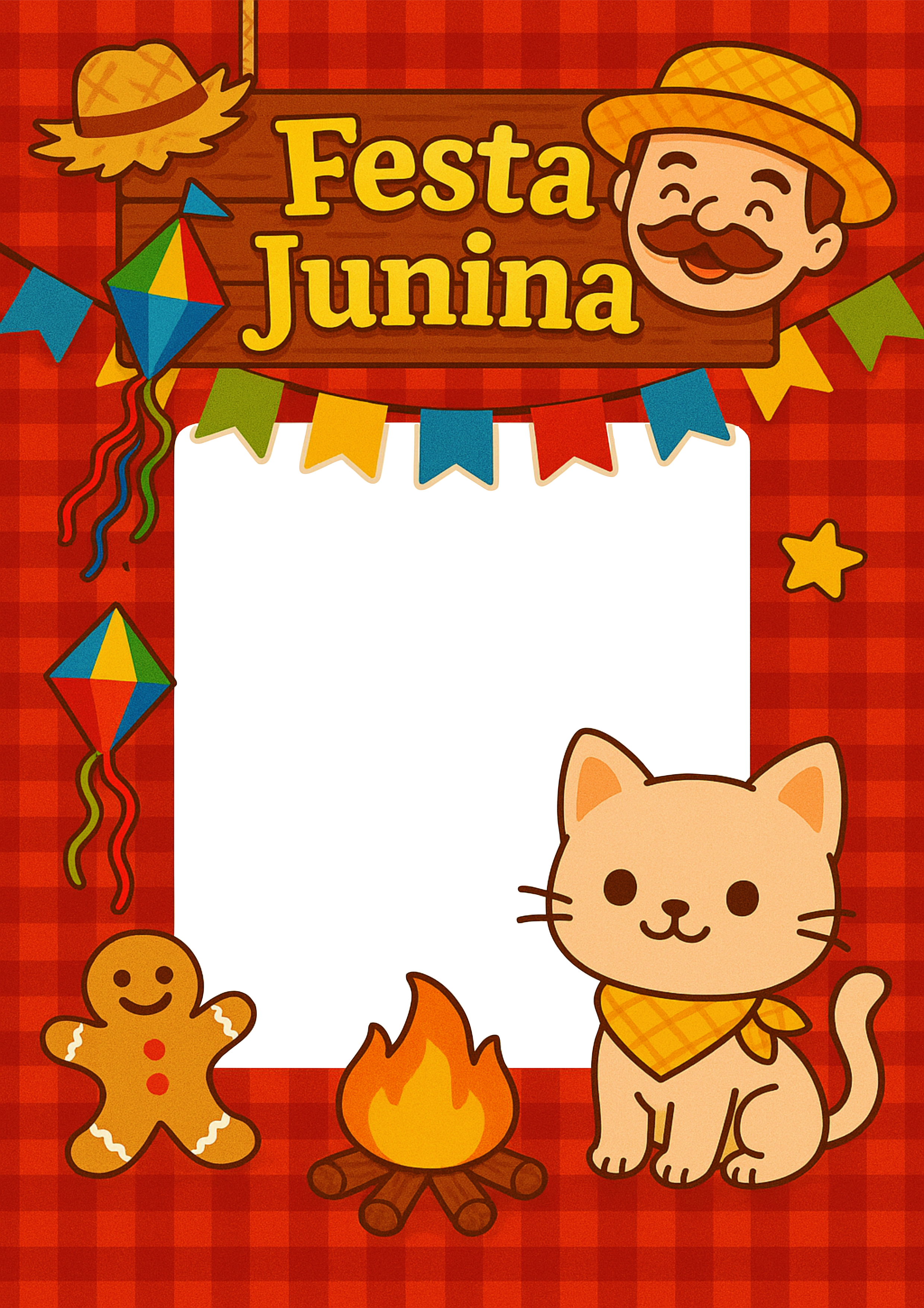 Festa junina moldura para fotos com tema de São João arraial gatinho png