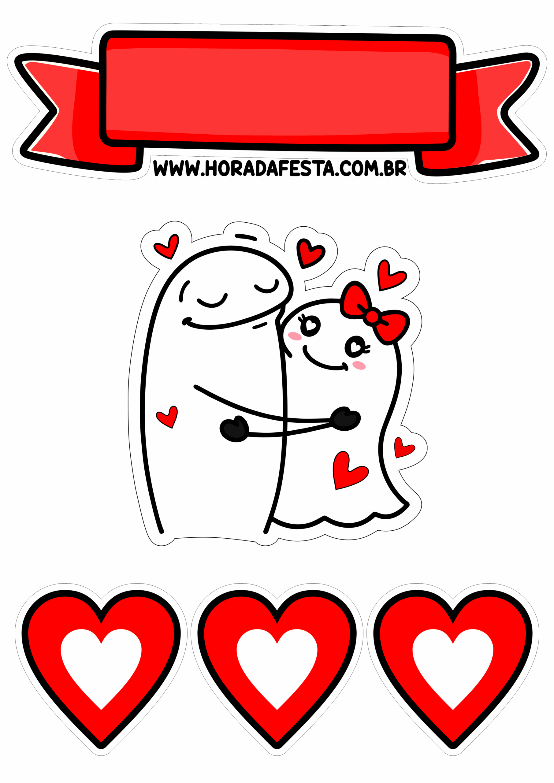 Topo de bolo engraçado dia dos namorados flork of cows com coração vermelho red png