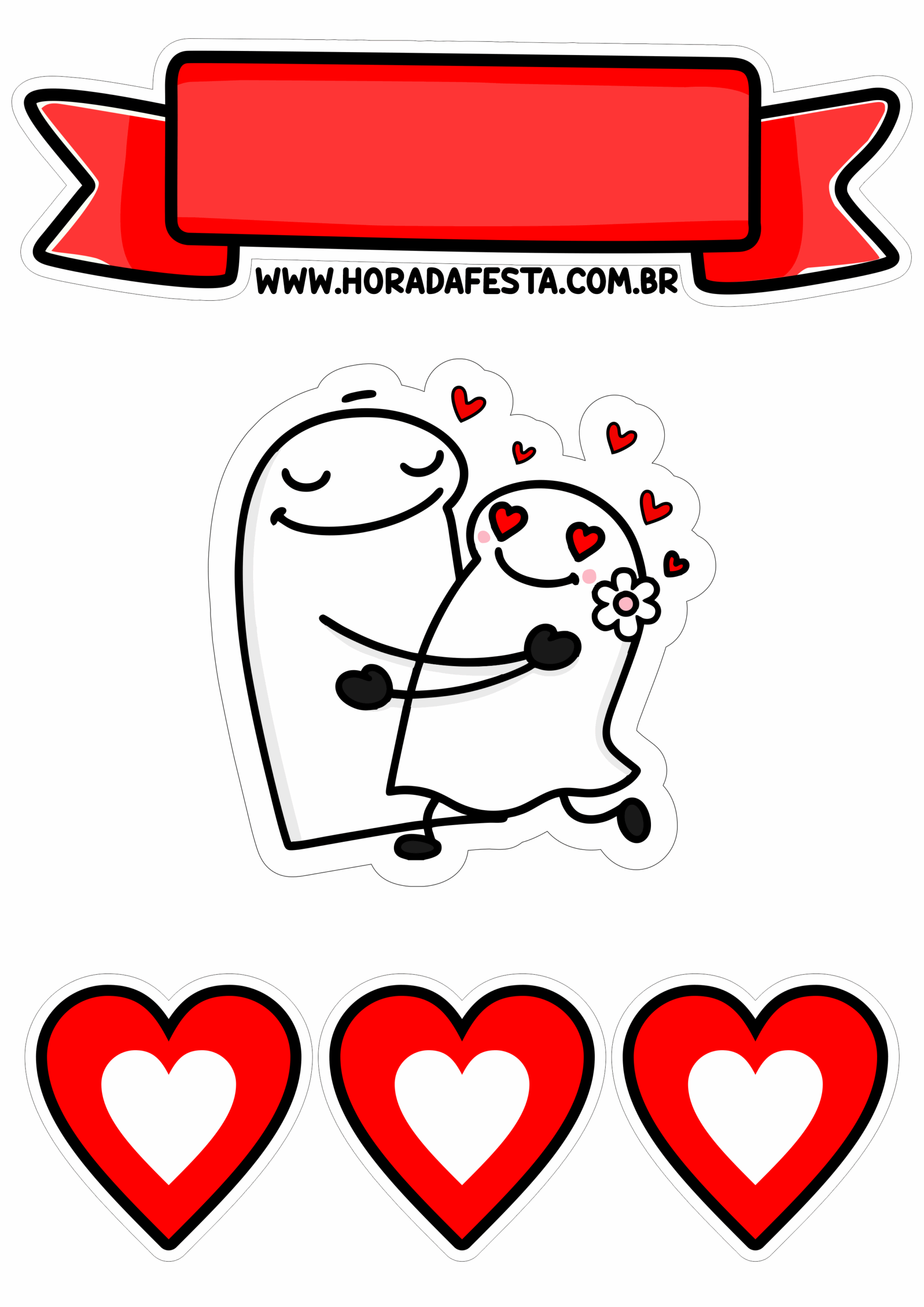 Topo de bolo engraçado dia dos namorados flork of cows com coração vermelho red cake topper png