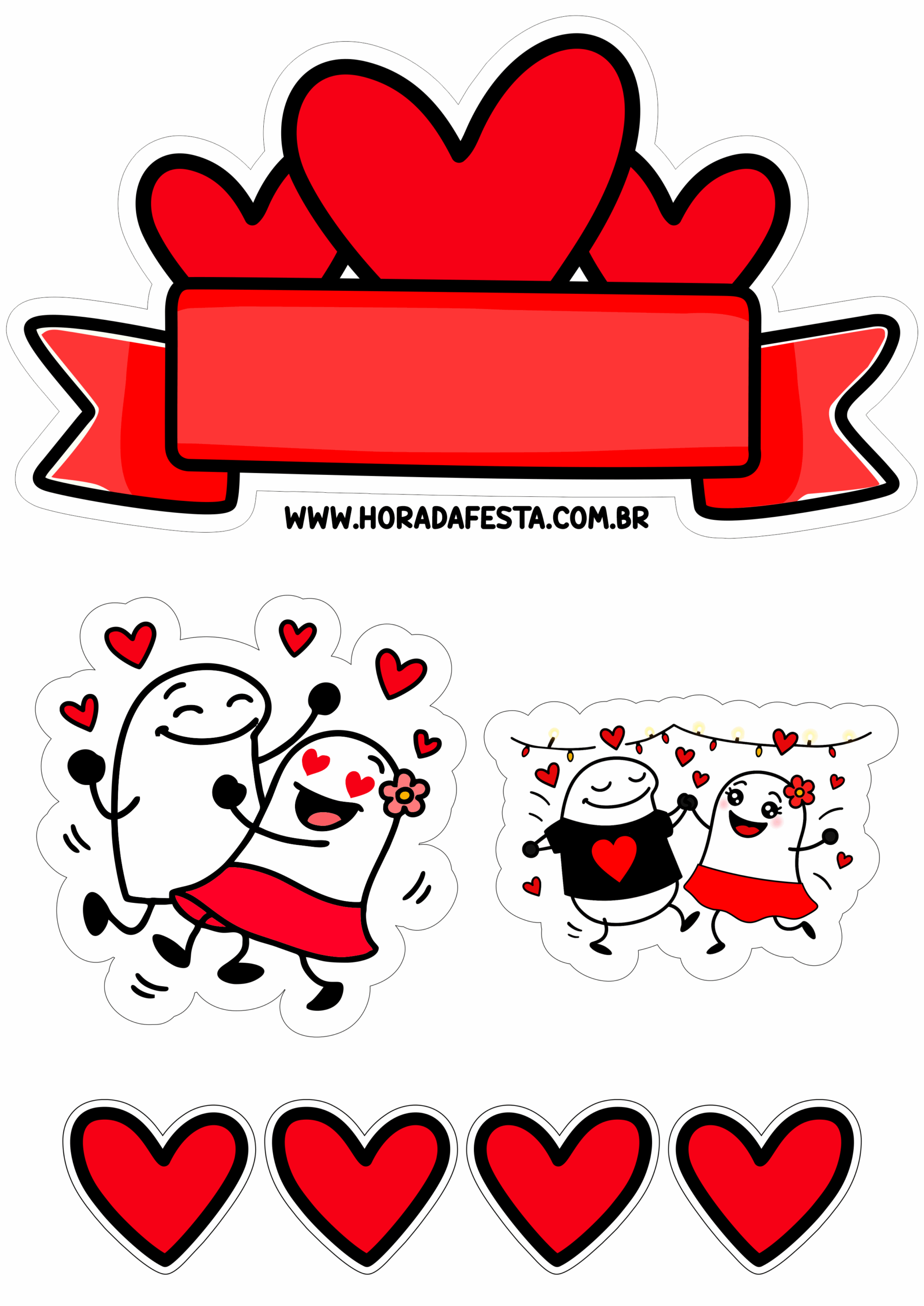 Dia dos namorados 12 de junho topo de bolo flork of cows para imprimir png