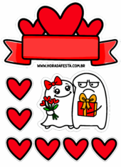 topo de bolo flork of cows dia dos namorados com corações e flores