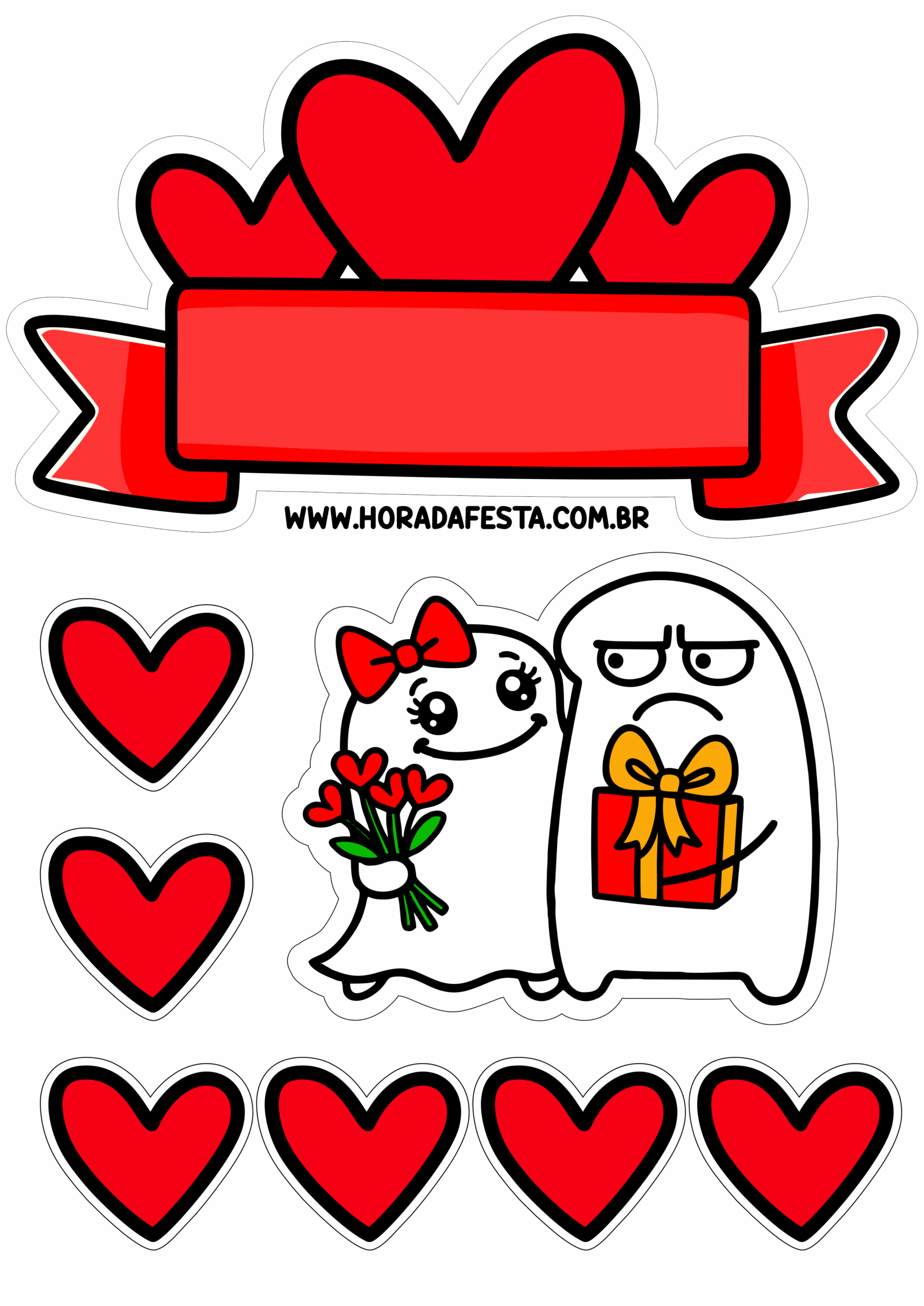 Dia dos namorados 12 de junho topo de bolo flork of cows para imprimir figurinhas fofinhas png