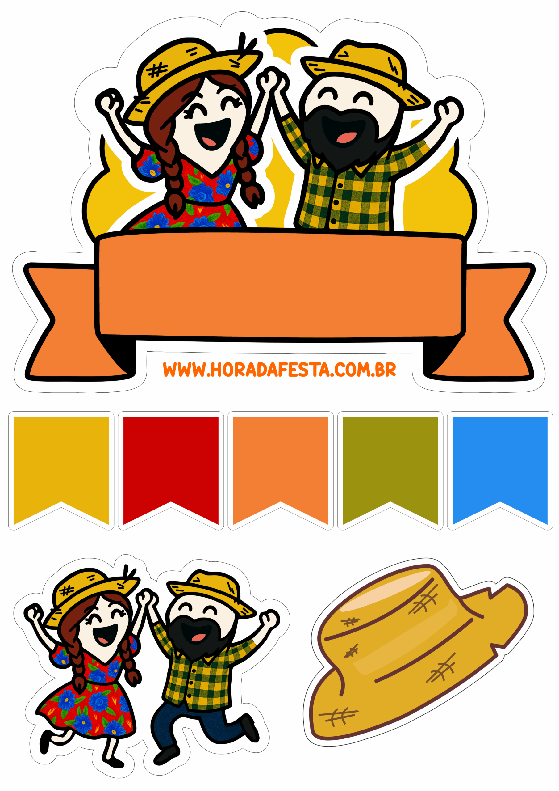 Flork of cows festa junina topo de bolo para imprimir São João com bandeirinhas png