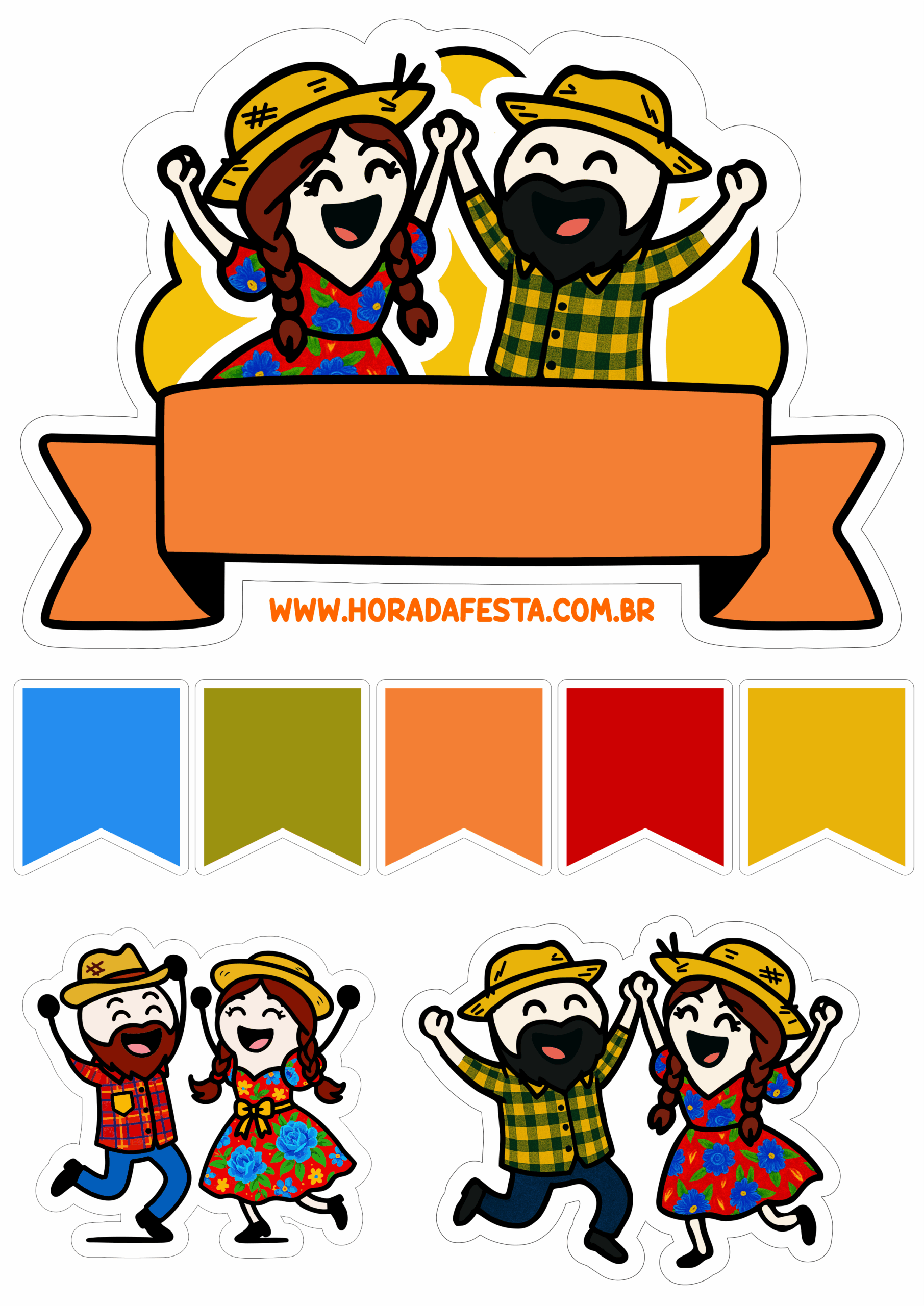 Flork of cows festa junina topo de bolo para imprimir São João com bandeirinhas quadrilha png