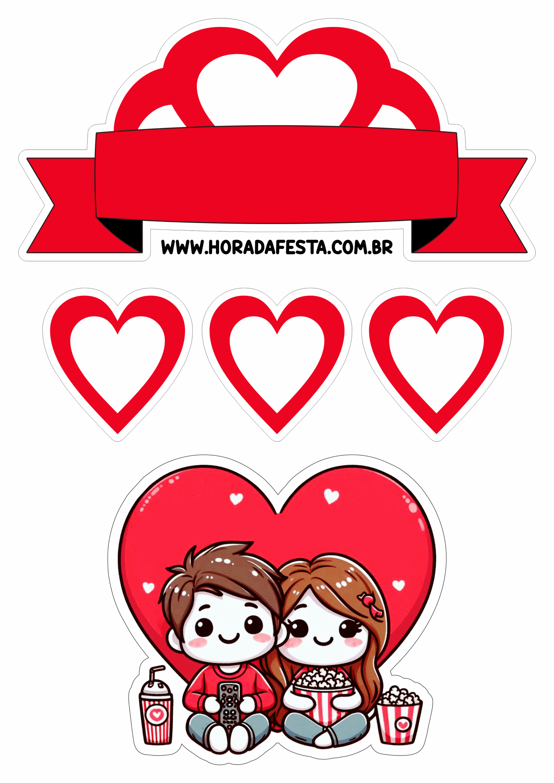 Dia dos namorados topo de bolo casal fofinho com corações desenho simples png