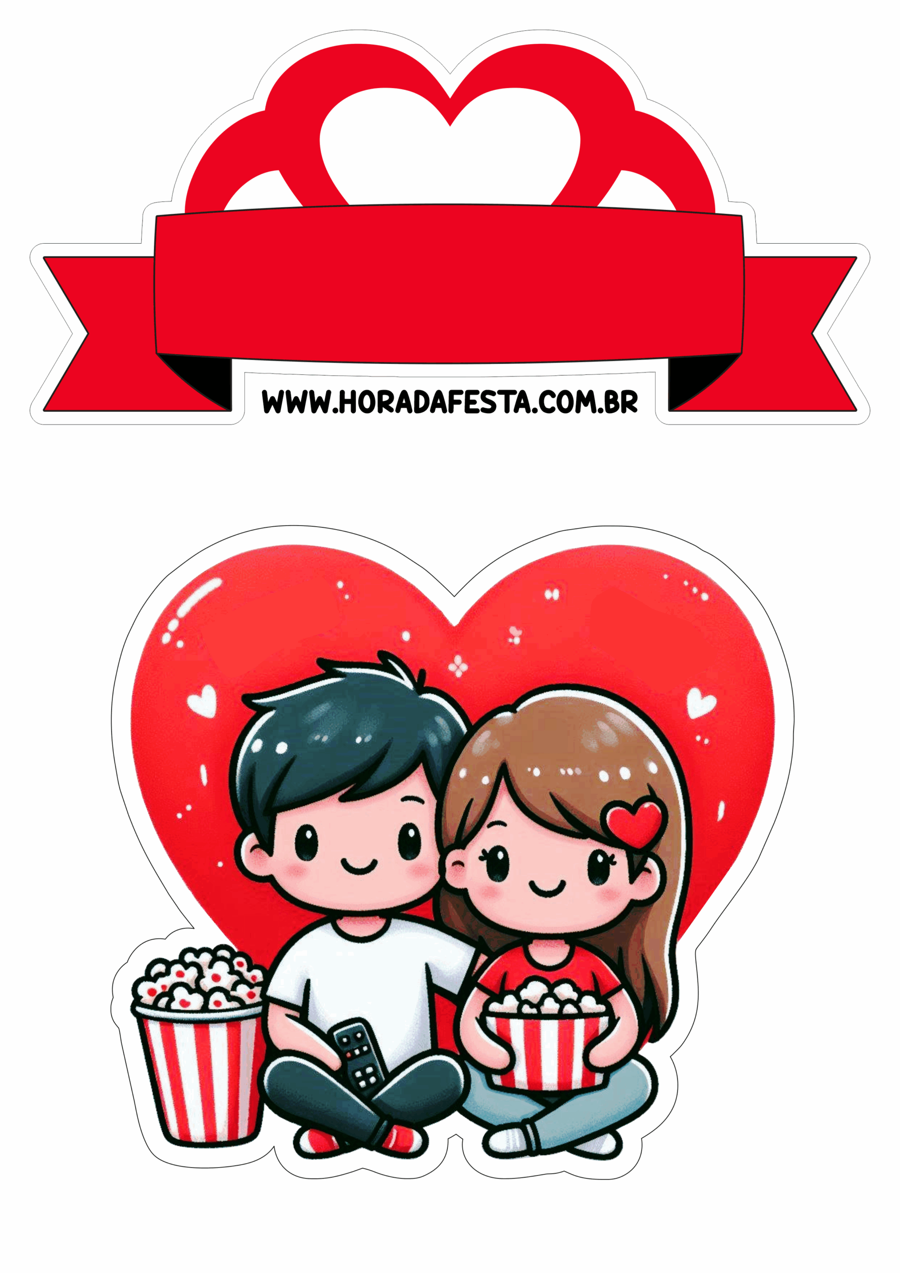 Dia dos namorados topo de bolo casal fofinho com corações desenho simples decoração pipoca png