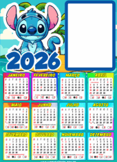 modelo para calendário 2026 com foto lilo e stitch