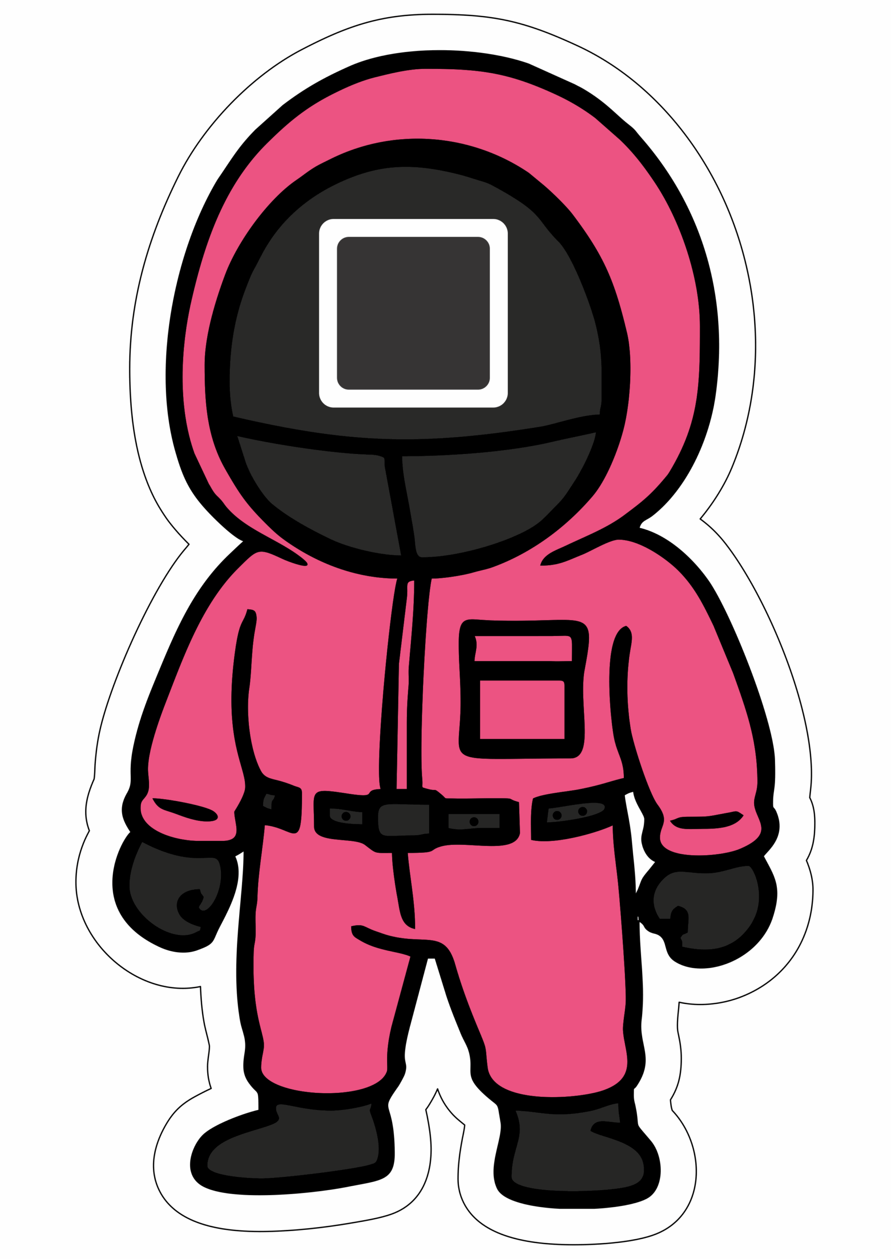 Squid game cartoon square pink soldier netflix series transparent background png