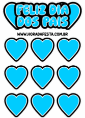 topo de bolo feliz dia dos pais com corações azuis decoração