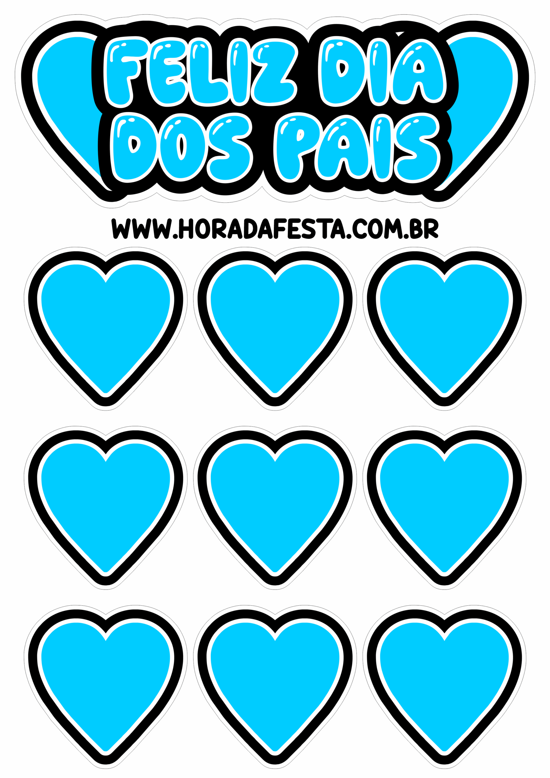Feliz dia dos pais topo de bolo azul com corações para imprimir e decorar sua festa png