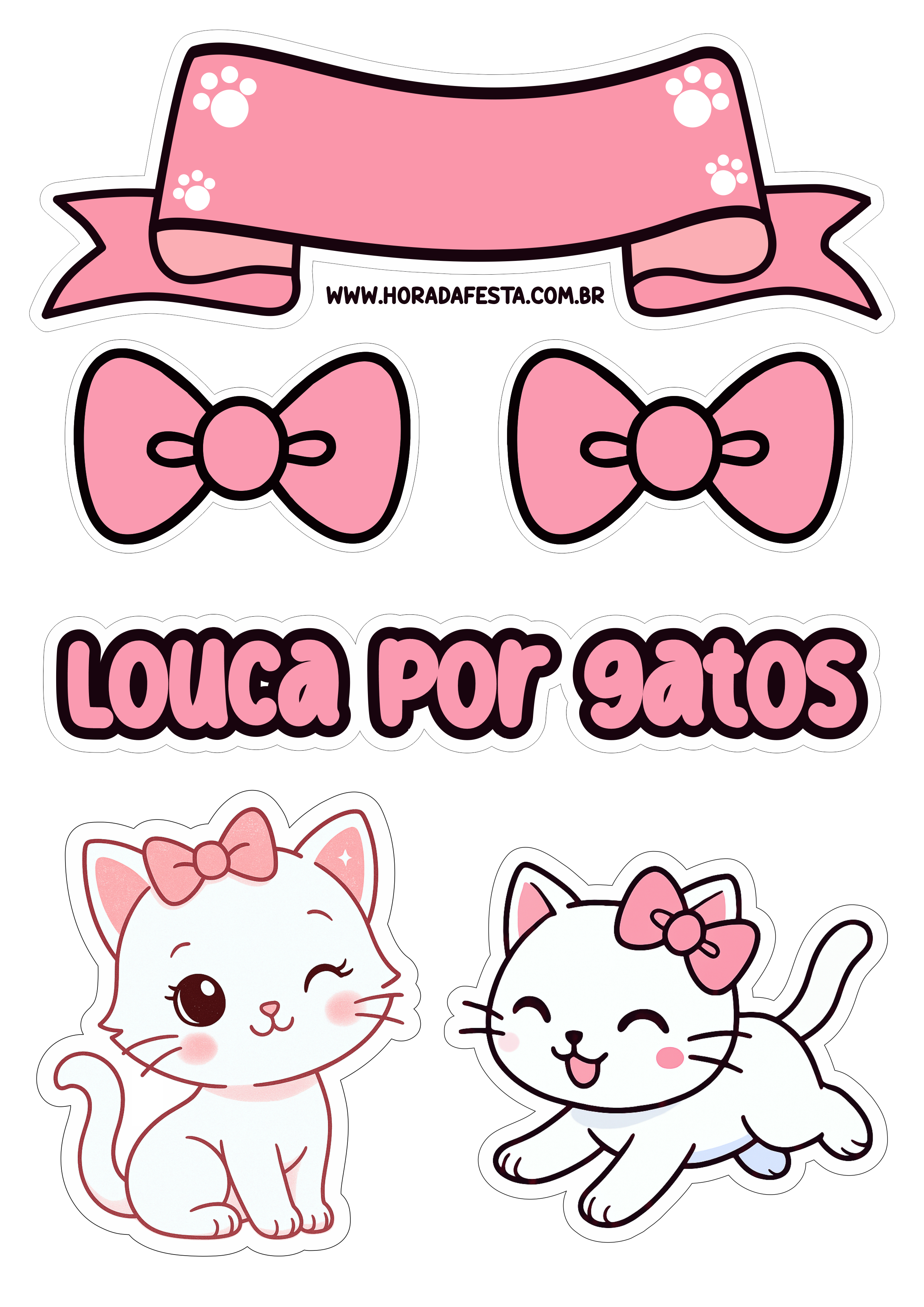 Topo de bolo para imprimir louca por gatos decoração rosa para festinha de aniversário png