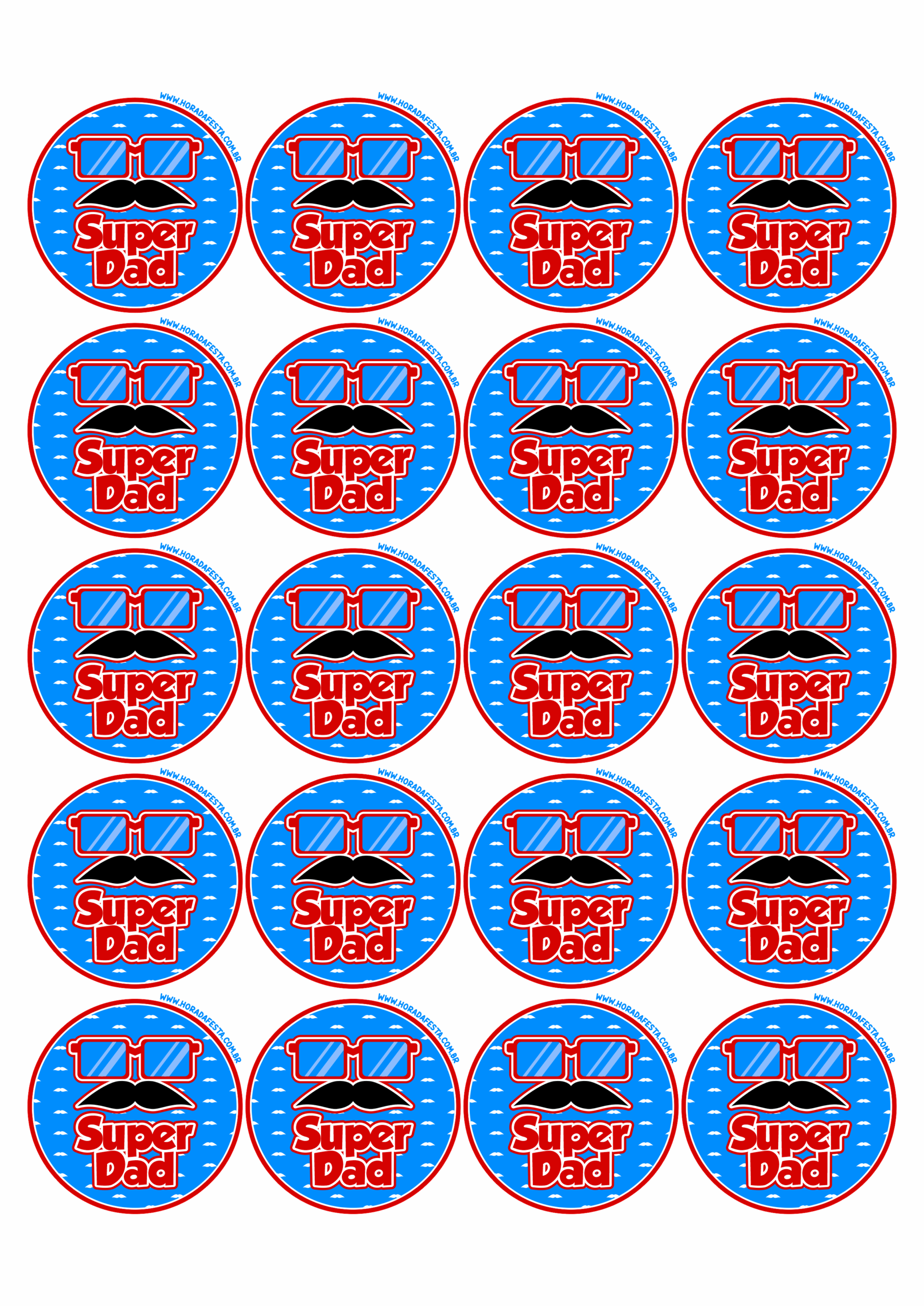 Round sticker super dad printables arts for decoration party glasses moustache blue and red free download 20 images png