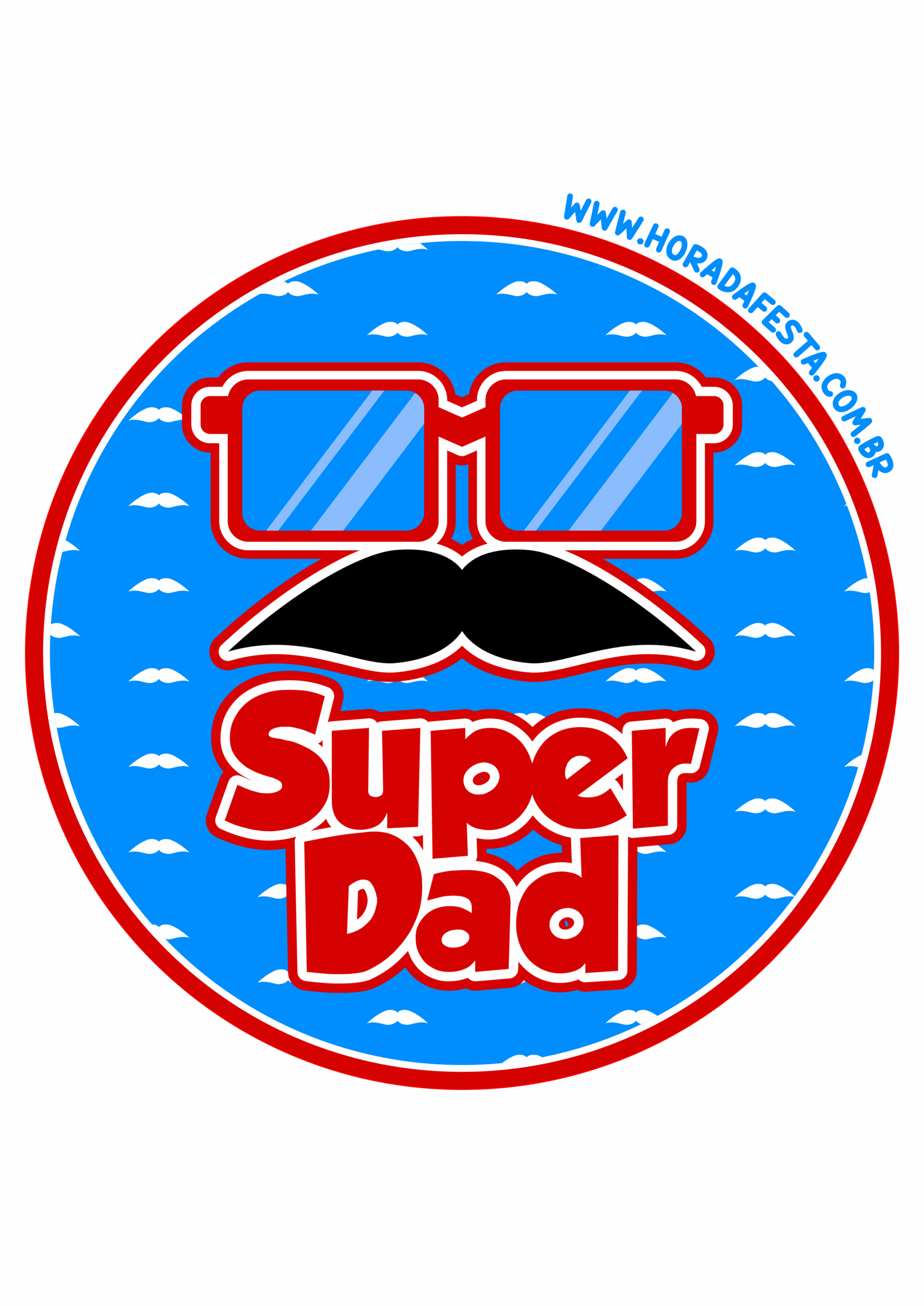 Round sticker super dad printables arts for decoration party glasses moustache blue and red free download png