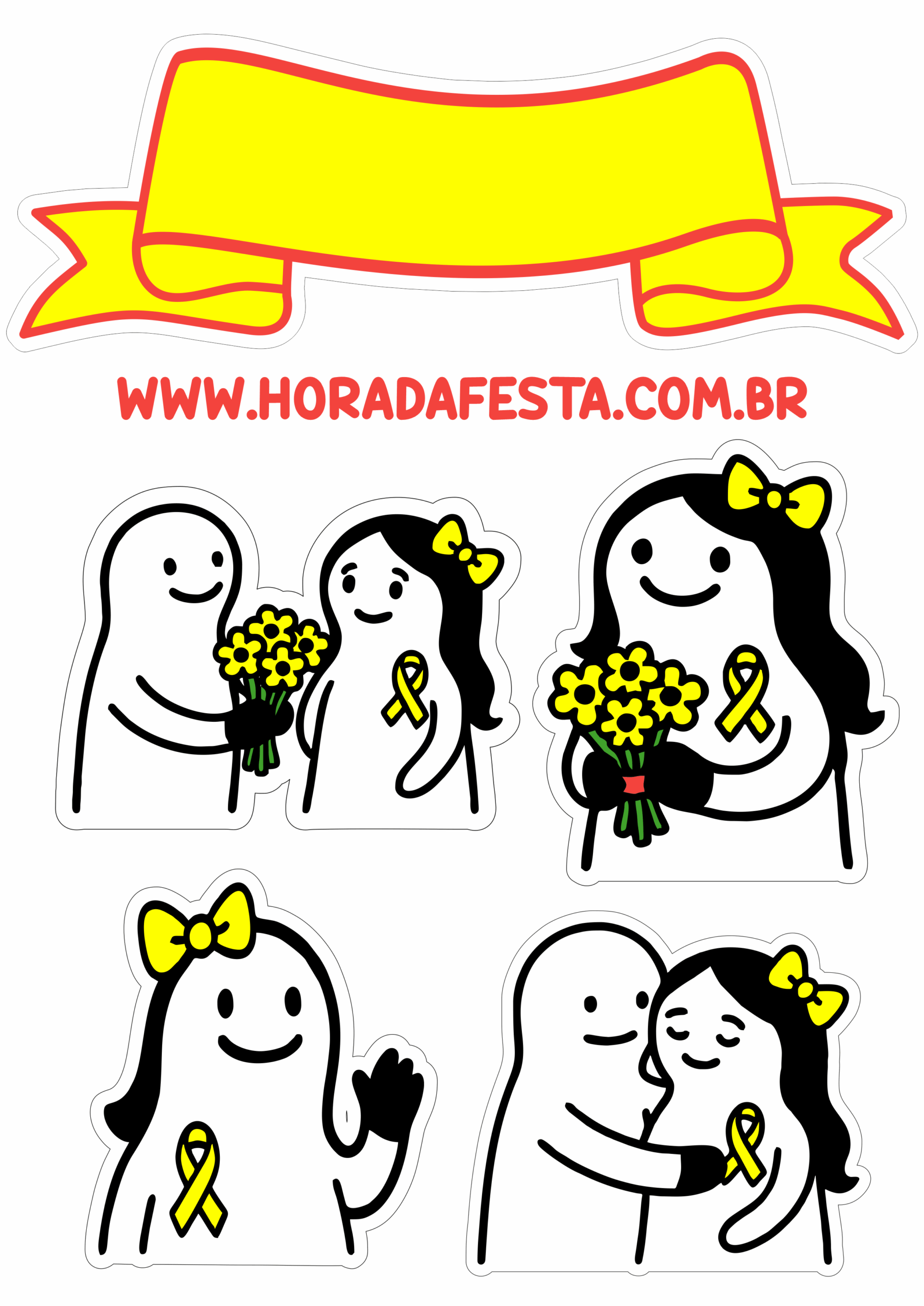 Topo de bolo setembro amarelo campanha de conscientização e prevenção flork of cows decoração simples png