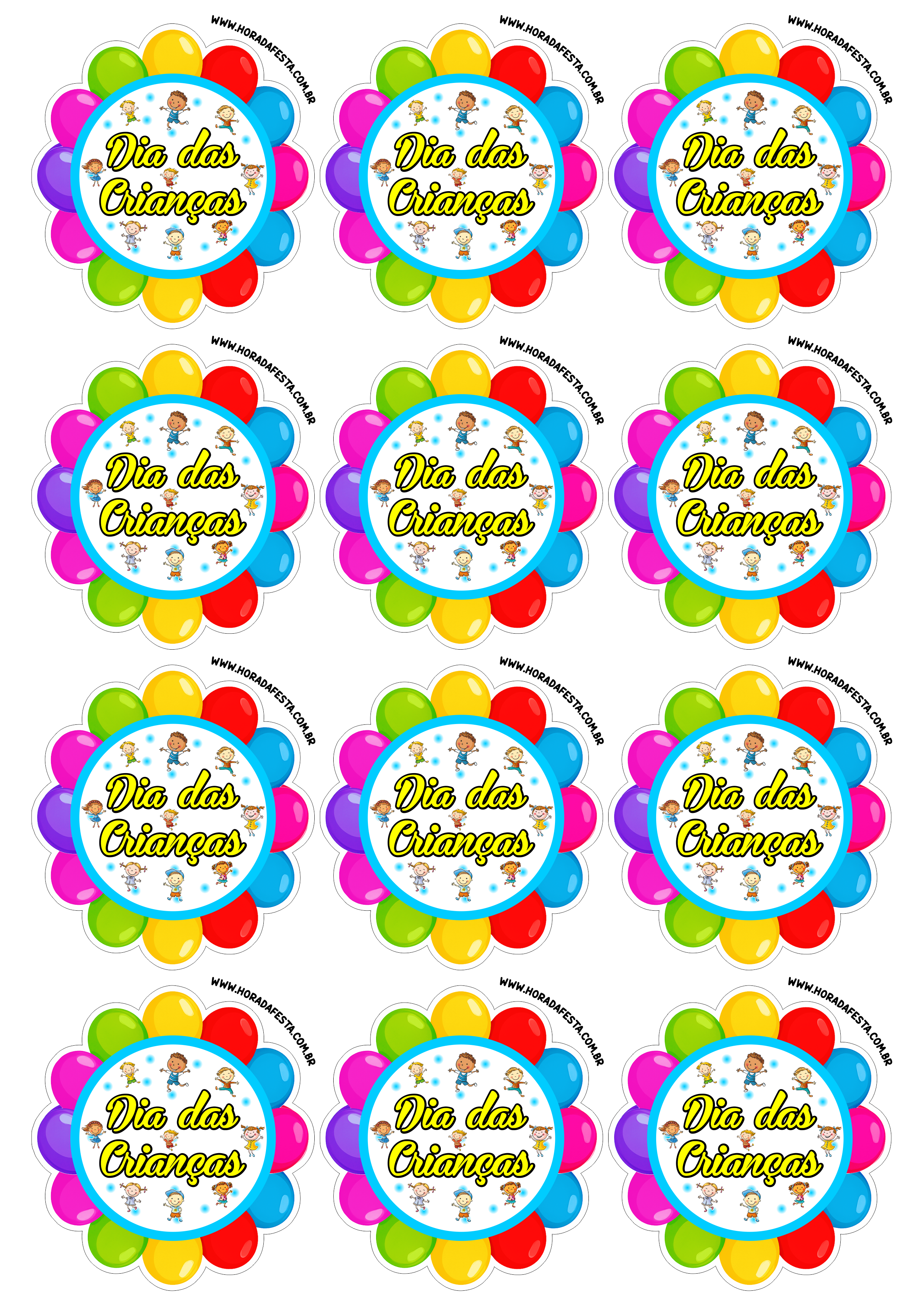 Dia das crianças 12 de outubro adesivo para imprimir e decorar sua festinha imagem contorno balões coloridos 12 imagens png
