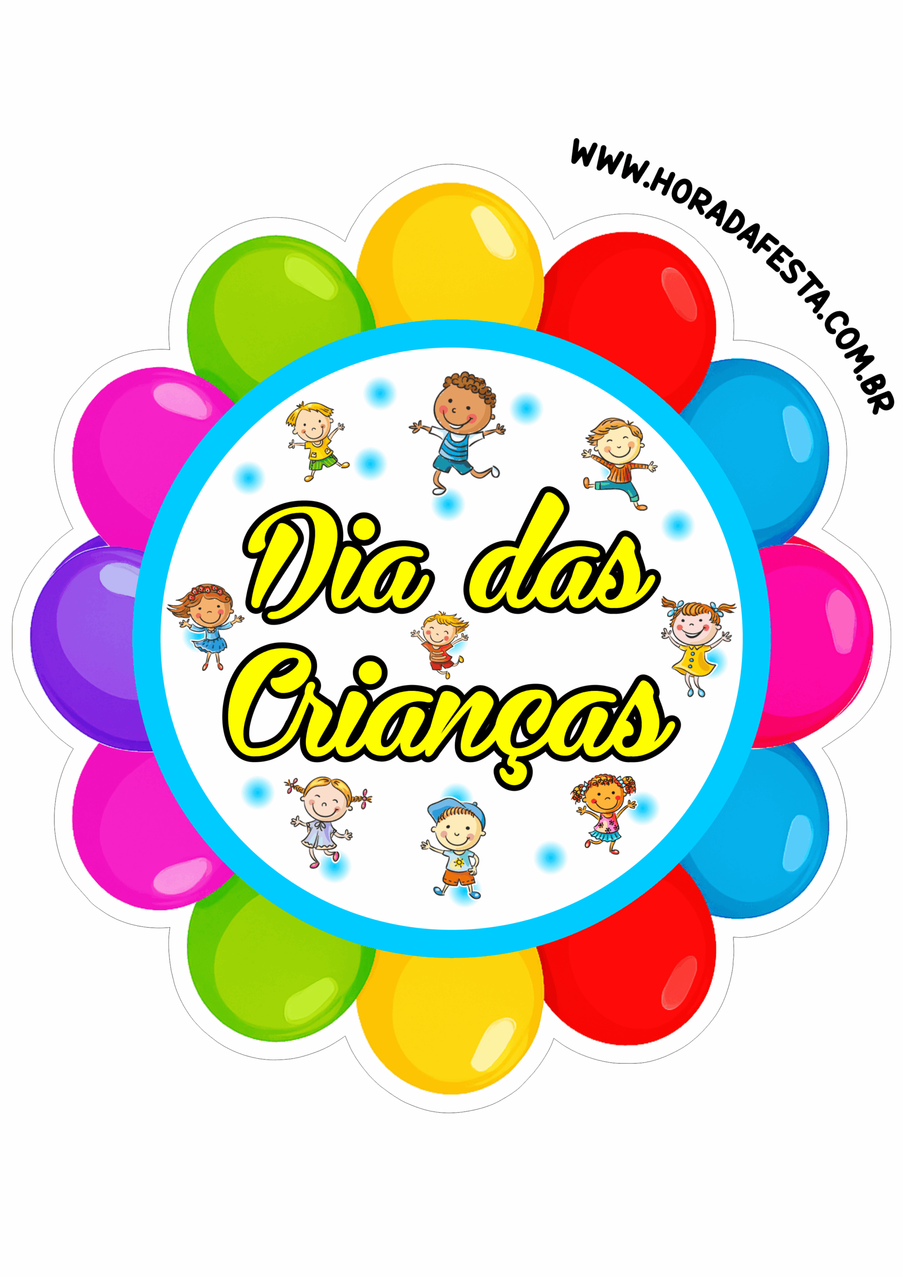 Dia das crianças 12 de outubro adesivo para imprimir e decorar sua festinha imagem contorno balões coloridos png