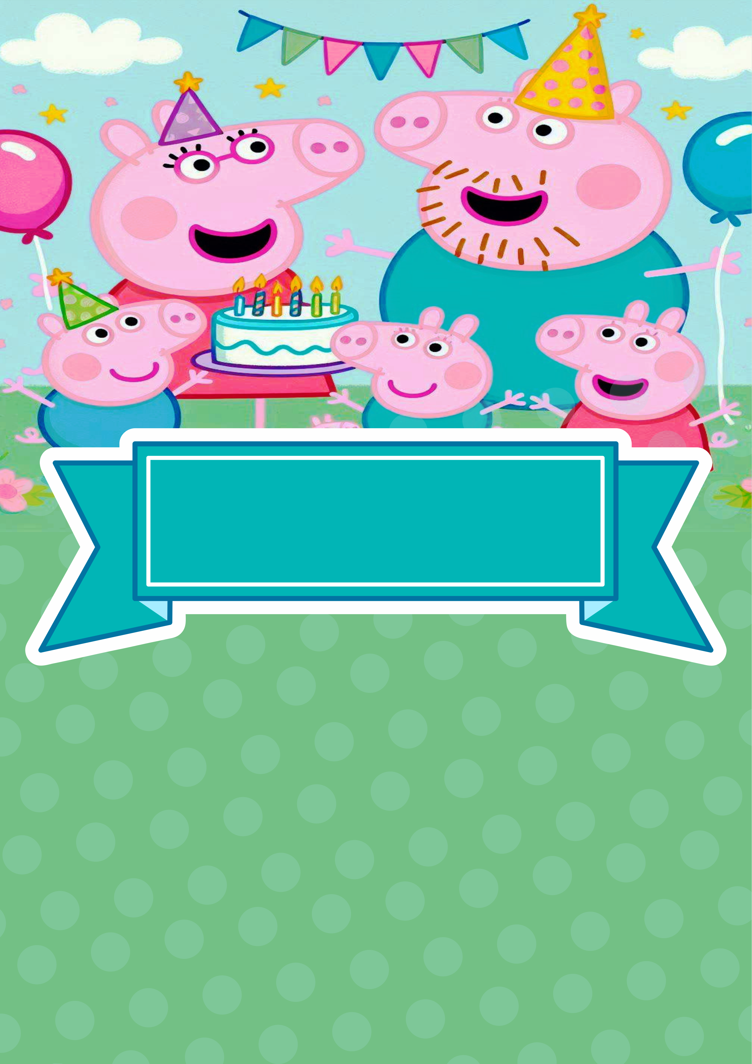 Convite de aniversário Peppa pig artigos de papelaria molde limpo para personalização festa infantil png