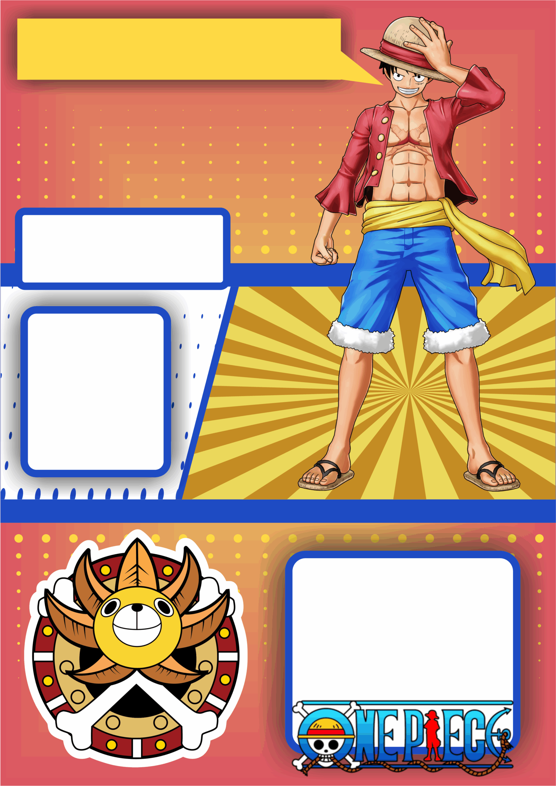 Convite de aniversário One Piece artigos de papelaria molde limpo para personalização festa infantil png