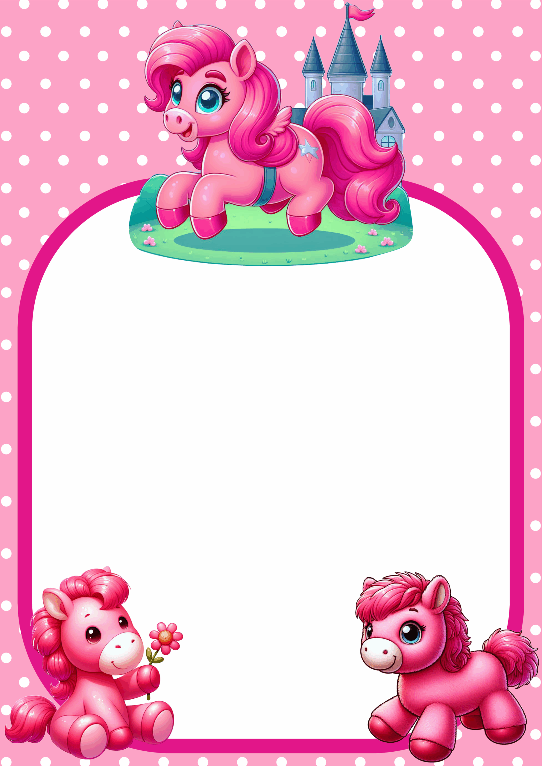 Convite de aniversário cavalinho rosa artigos de papelaria molde limpo para personalização festa infantil png
