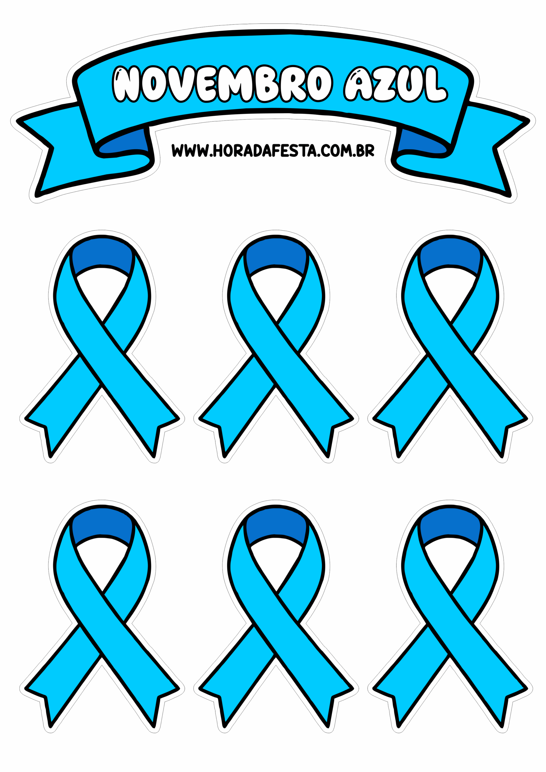 Novembro azul topo de bolo para imprimir lacinhos para decoração faça a sua festa personalizada png