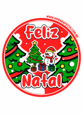 adesivo para decoração de natal tag sticker redondo árvore com boneco de neve